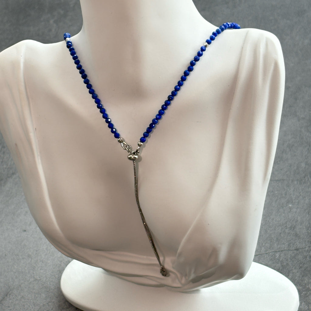 Stellar Thread Faceted Lapis Lazuli Slider Chain Necklace