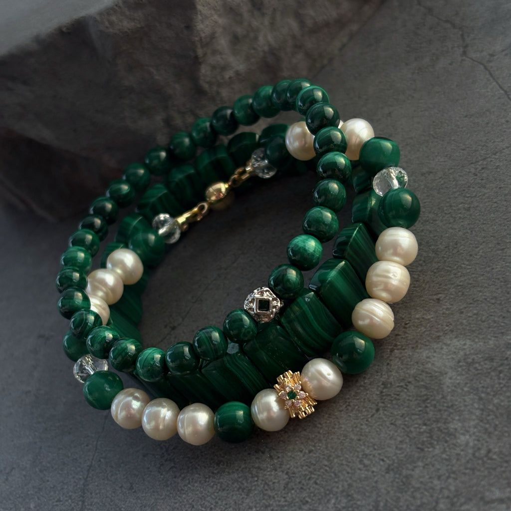 Spiritual Animal Malachite Pearl Peacock Gaze Bracelet