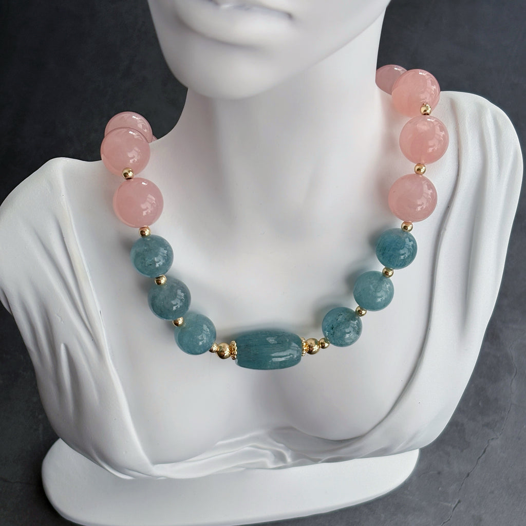 Angel’s Embrace Rose Quartz Aquamarine Necklace