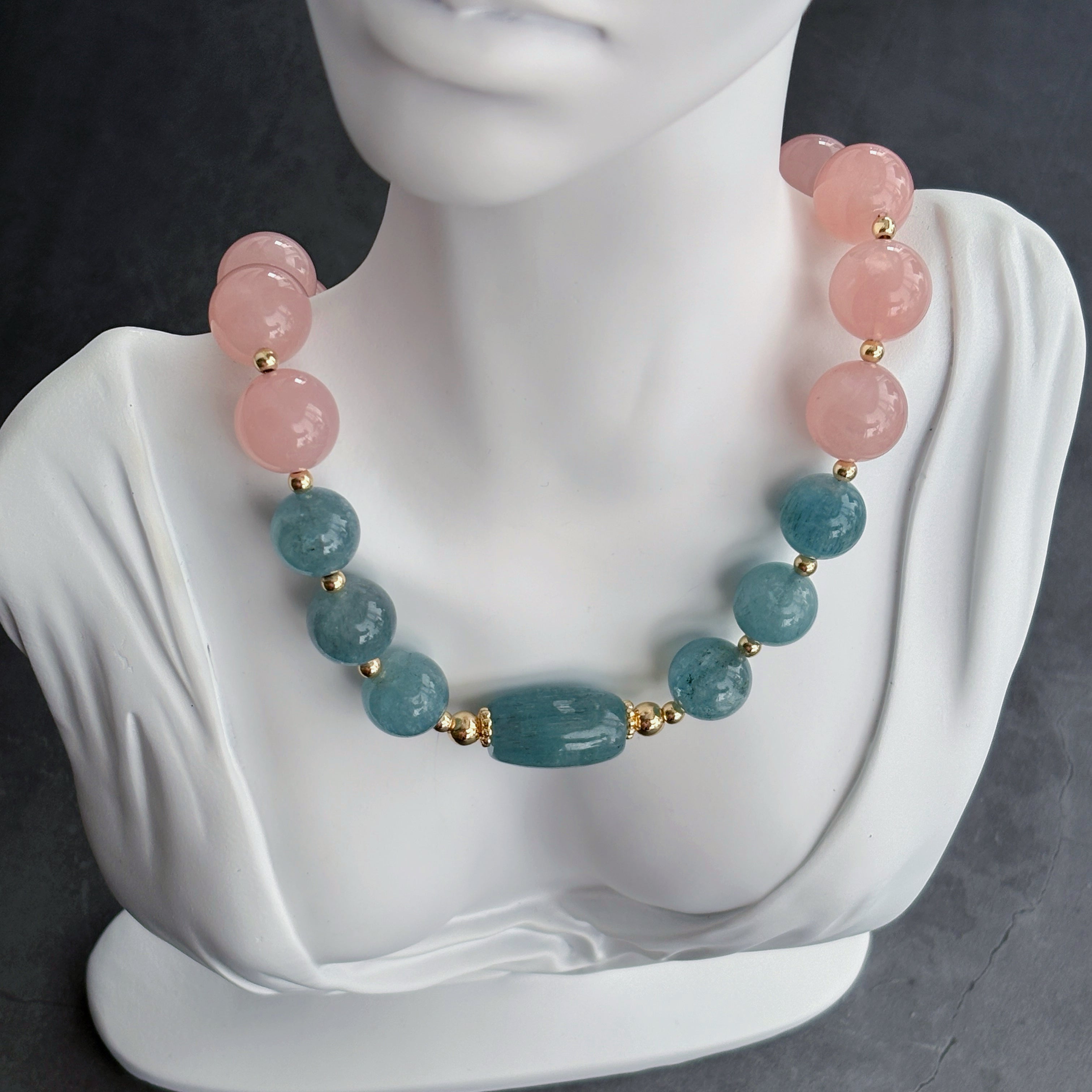 Angel’s Embrace Rose Quartz Aquamarine Necklace
