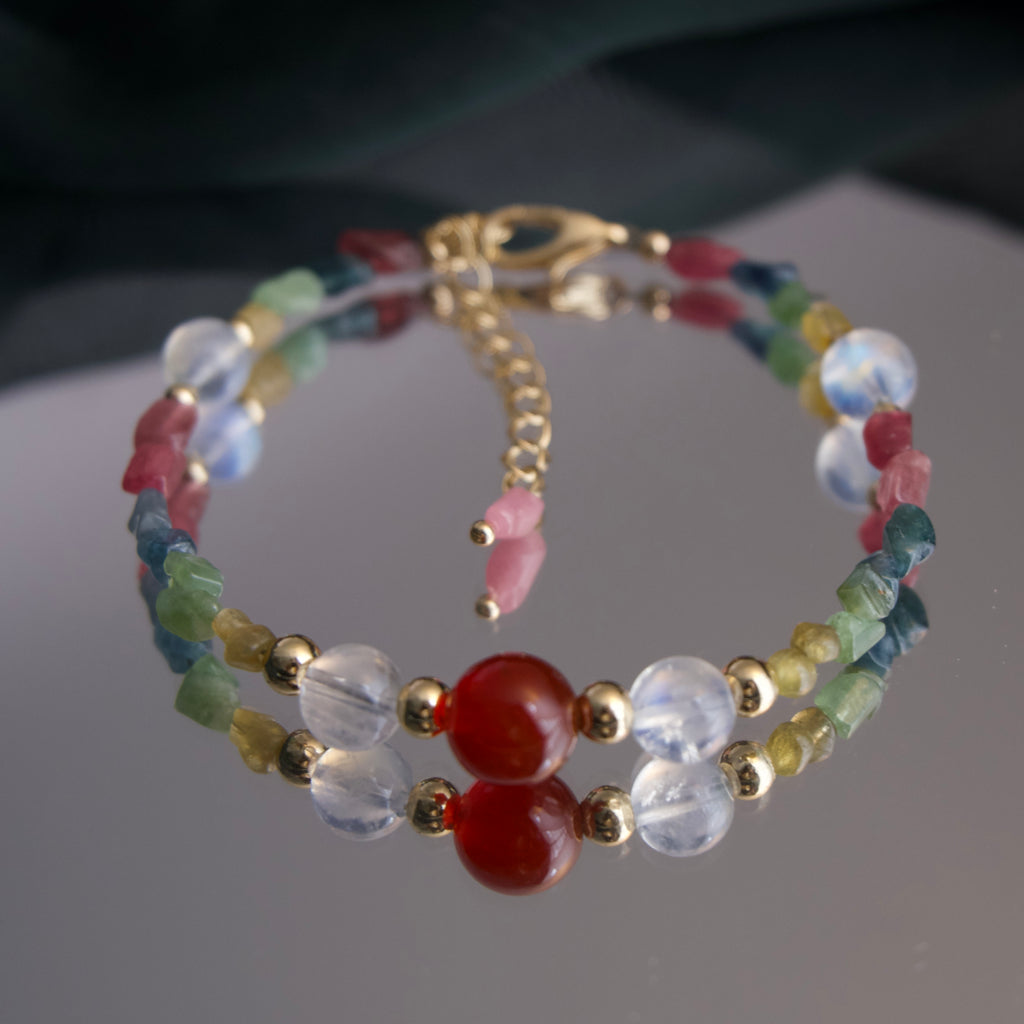 Nine-Colored Deer Tourmaline Moonstone Compassion Healing Bracelet