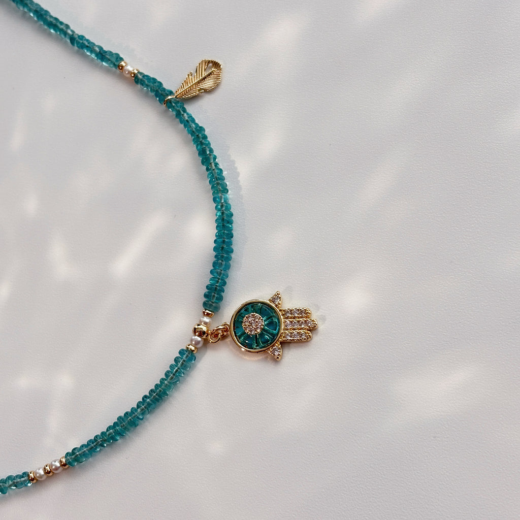 Ethereal Guardian Blue Apatite Evil Eye Necklace