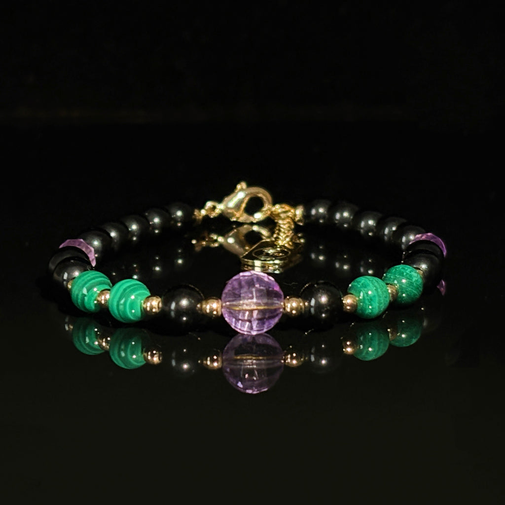 Sentinel Mystic Night Obsidian Amethyst Malachite Bracelet