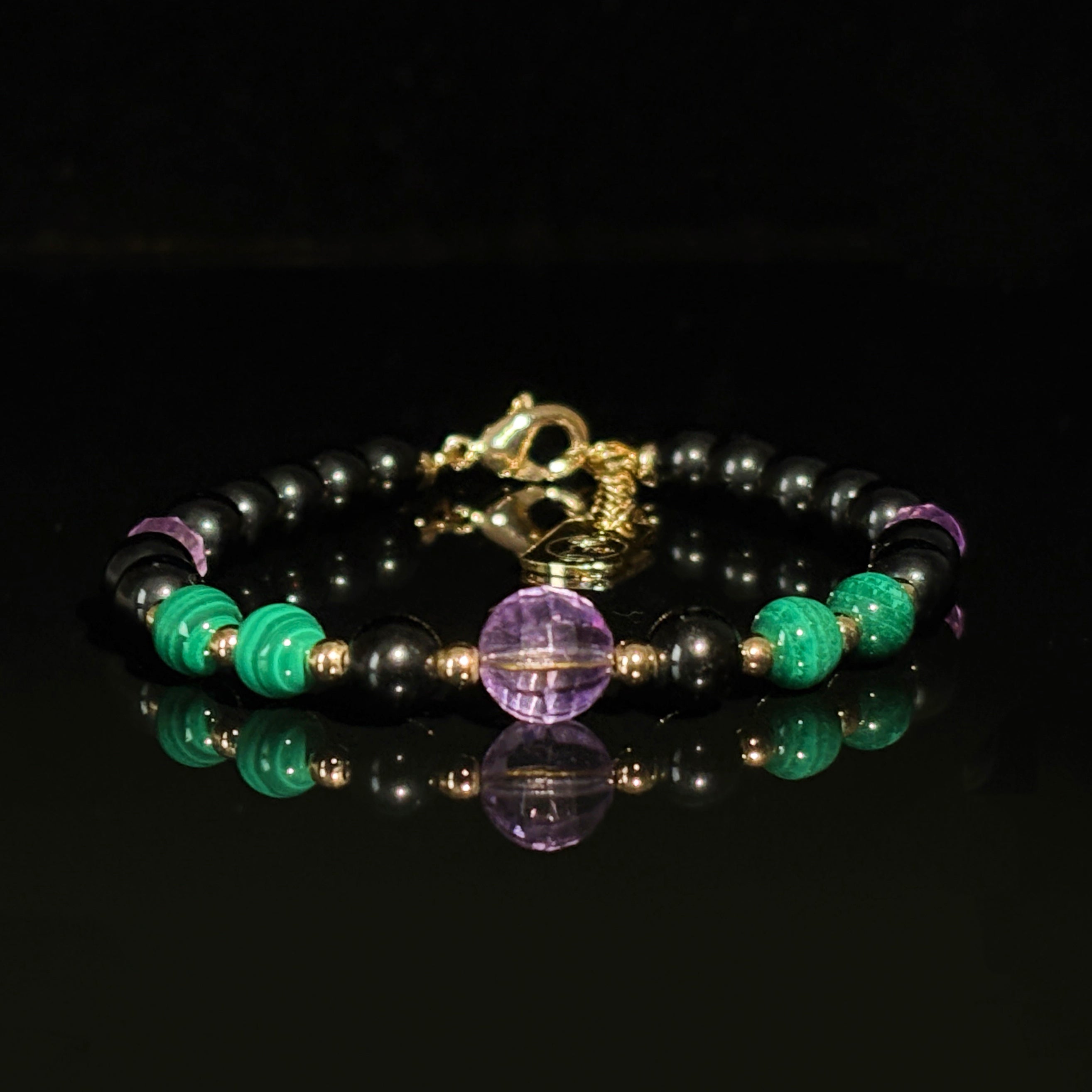 Sentinel Mystic Night Obsidian Amethyst Malachite Bracelet