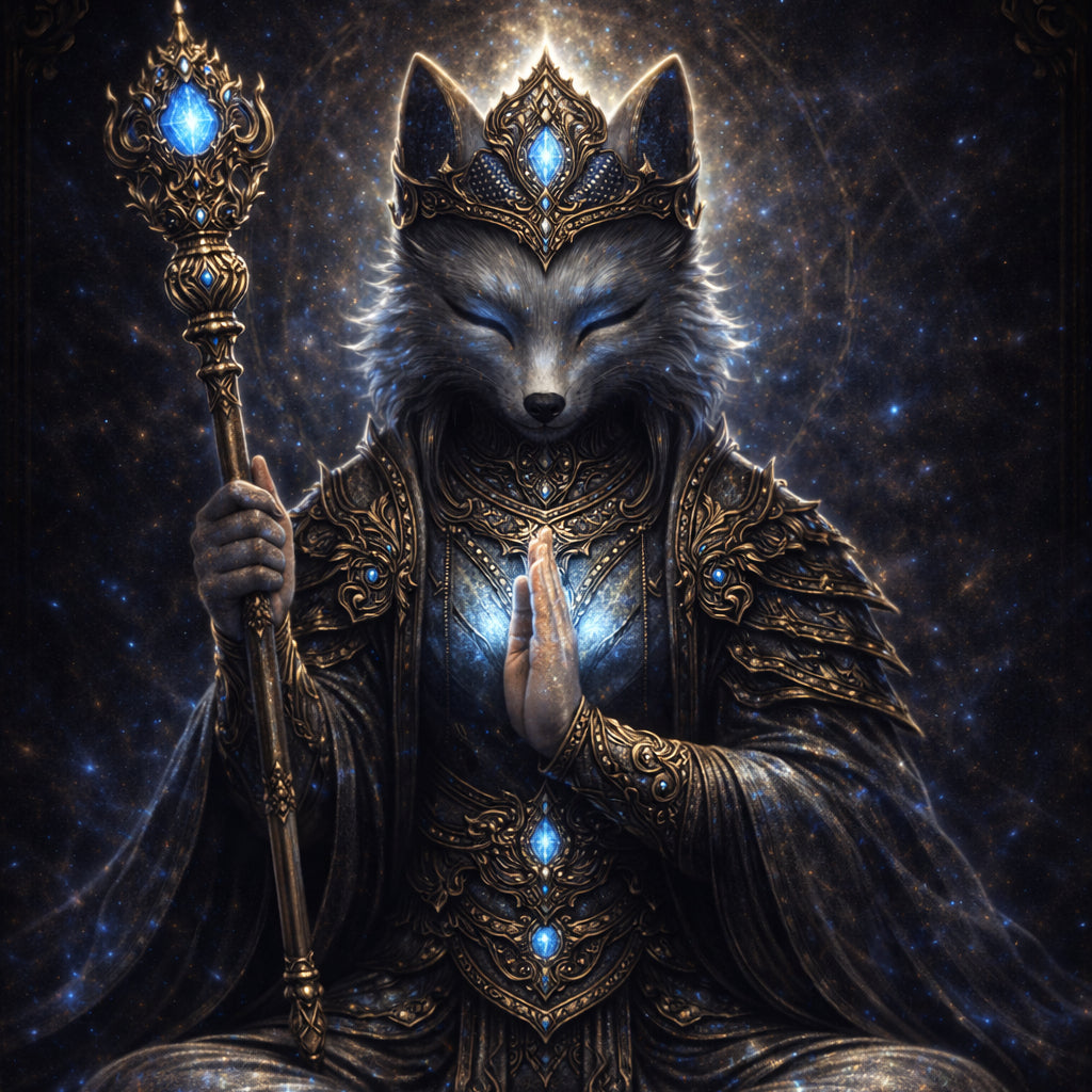 Hand Carved Blue Labradorite Fox King Pendant Talisman