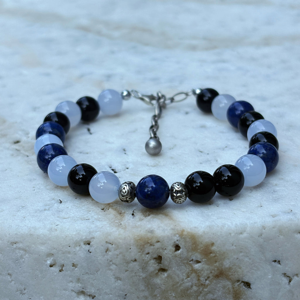 Mystic Himalayan Light of Yamdrok Lapis Lazuli Blue Chalcedony Obsidian Clarity Bracelet