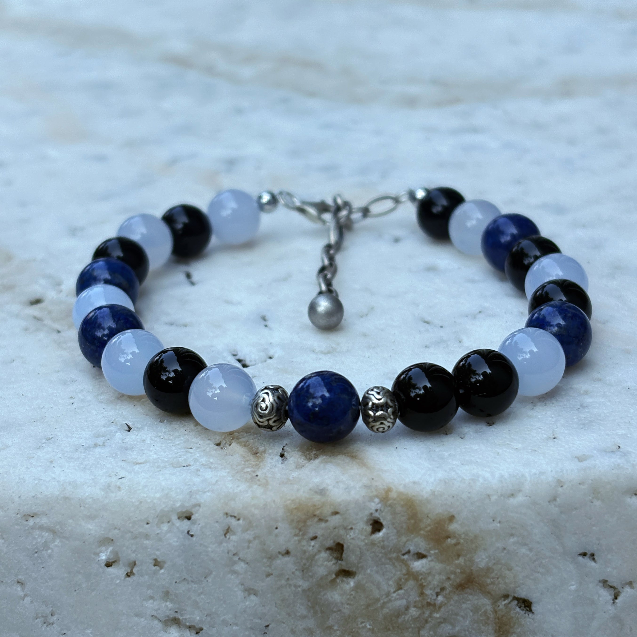 Mystic Himalayan Light of Yamdrok Lapis Lazuli Blue Chalcedony Obsidian Clarity Bracelet