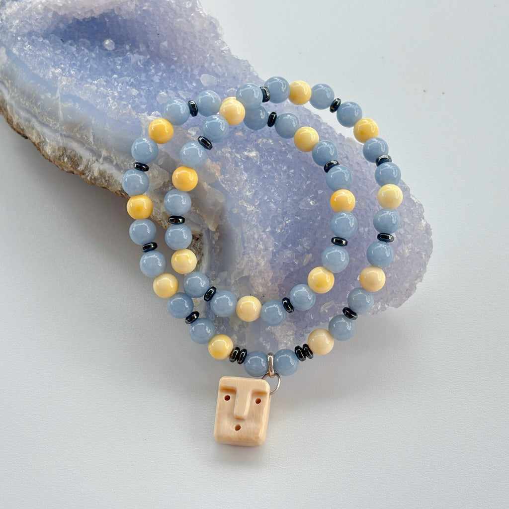 Ivory Oracle Angelite Golden Conch Mammoth Ivory Wisdom Bracelet