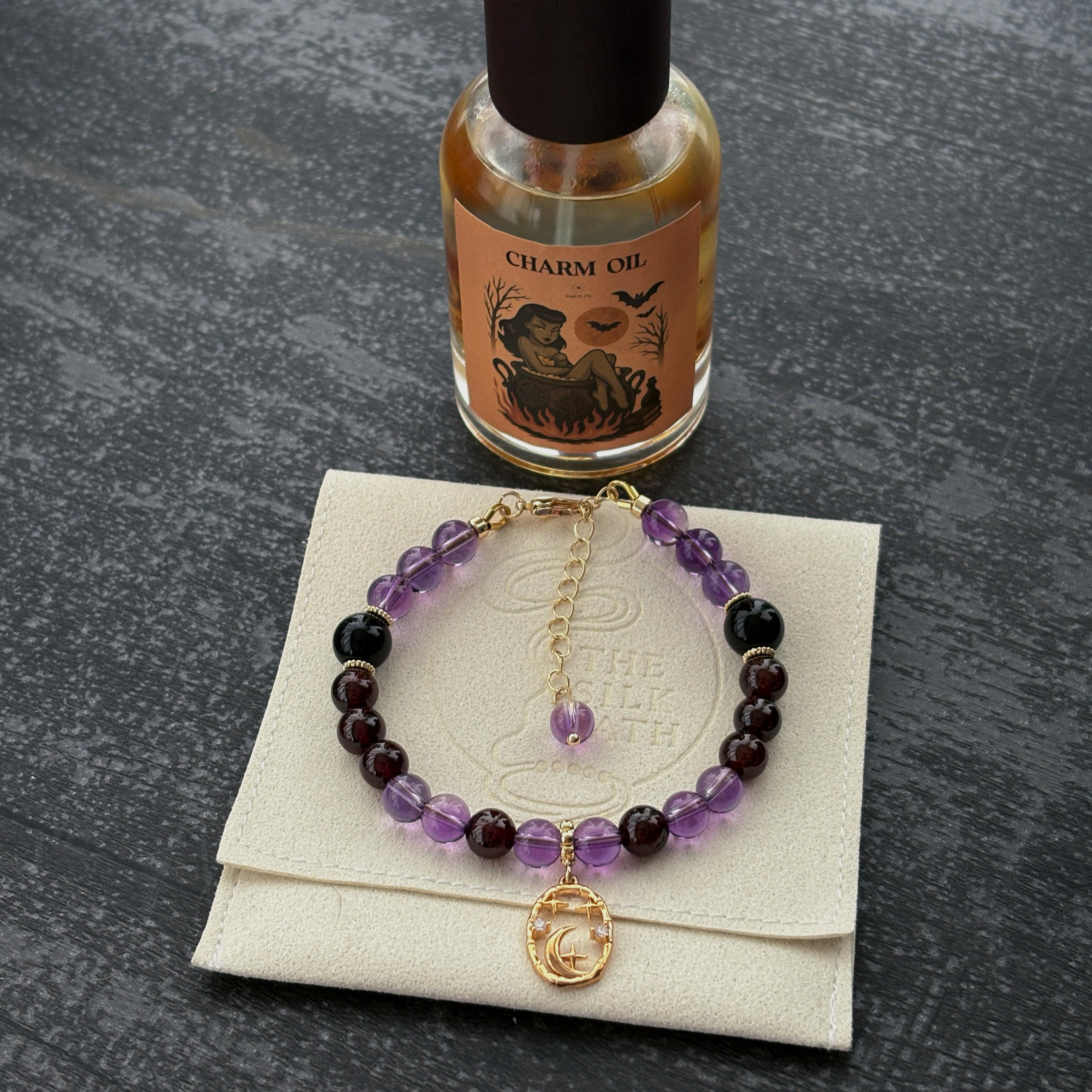 Charm Amethyst Garnet Obsidian Bracelet