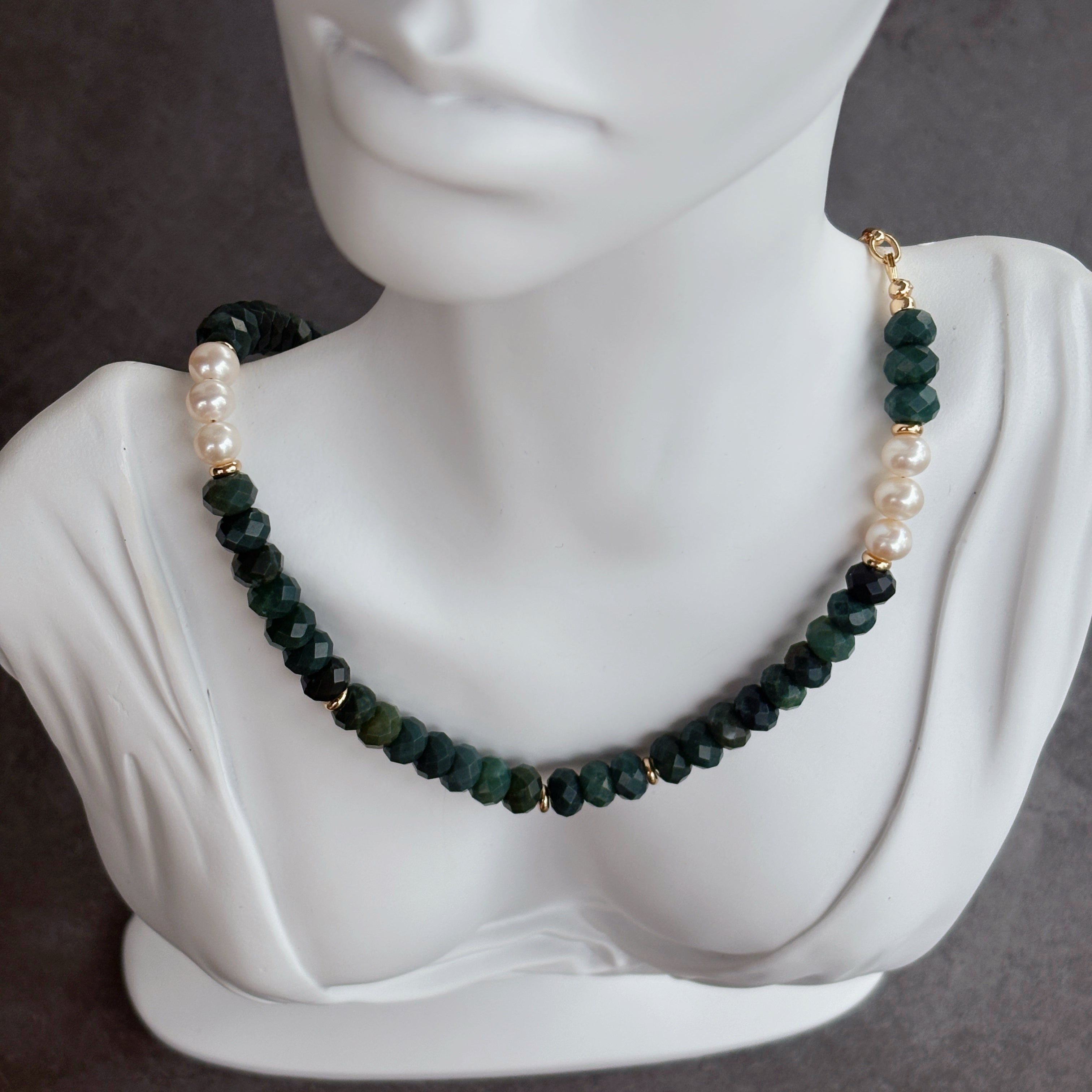 Whisper of the Forest Moss Agate Pearl Necklace