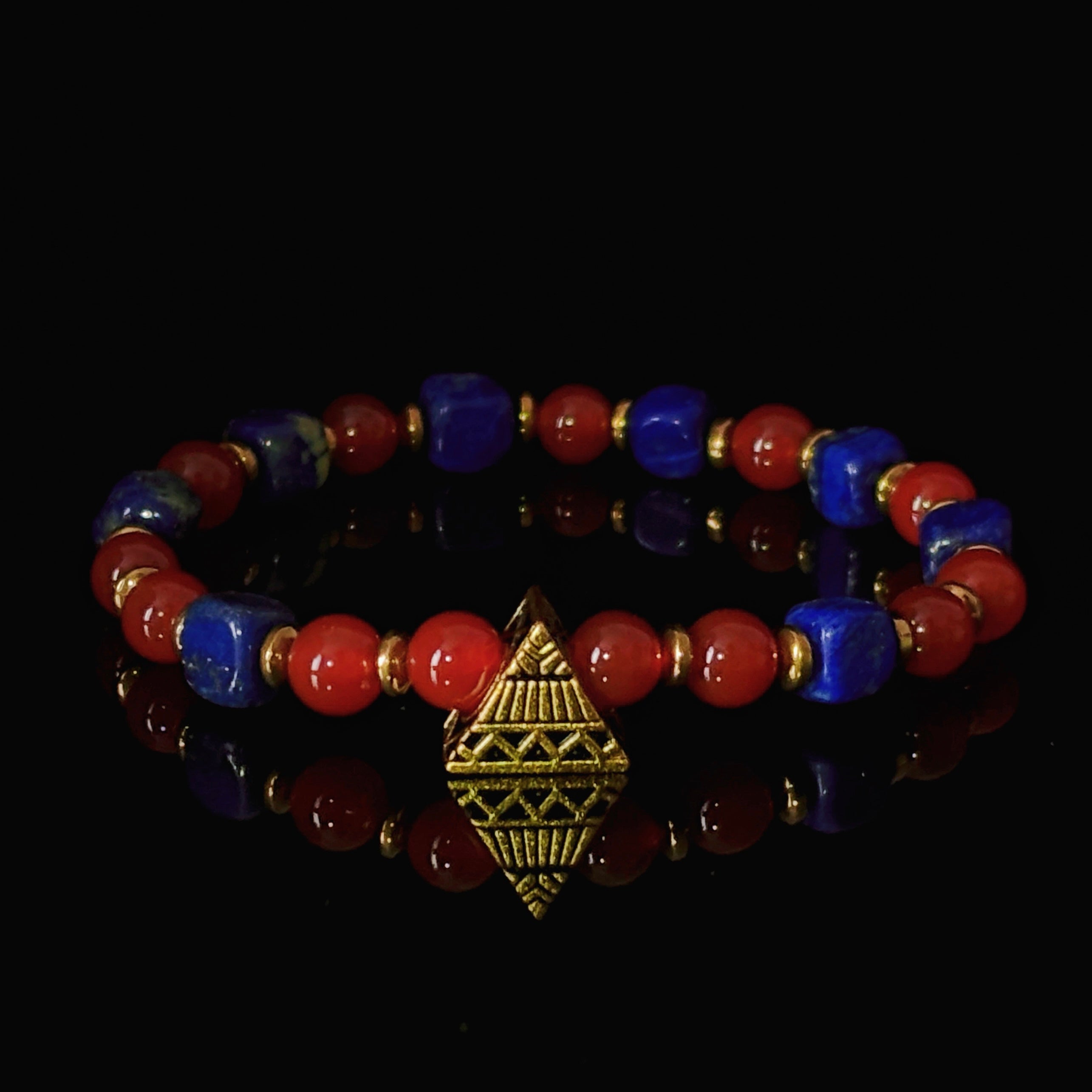 Silk Road Relic Pyramid Secret Carnelian Lapis Lazuli Crystal Bracelet