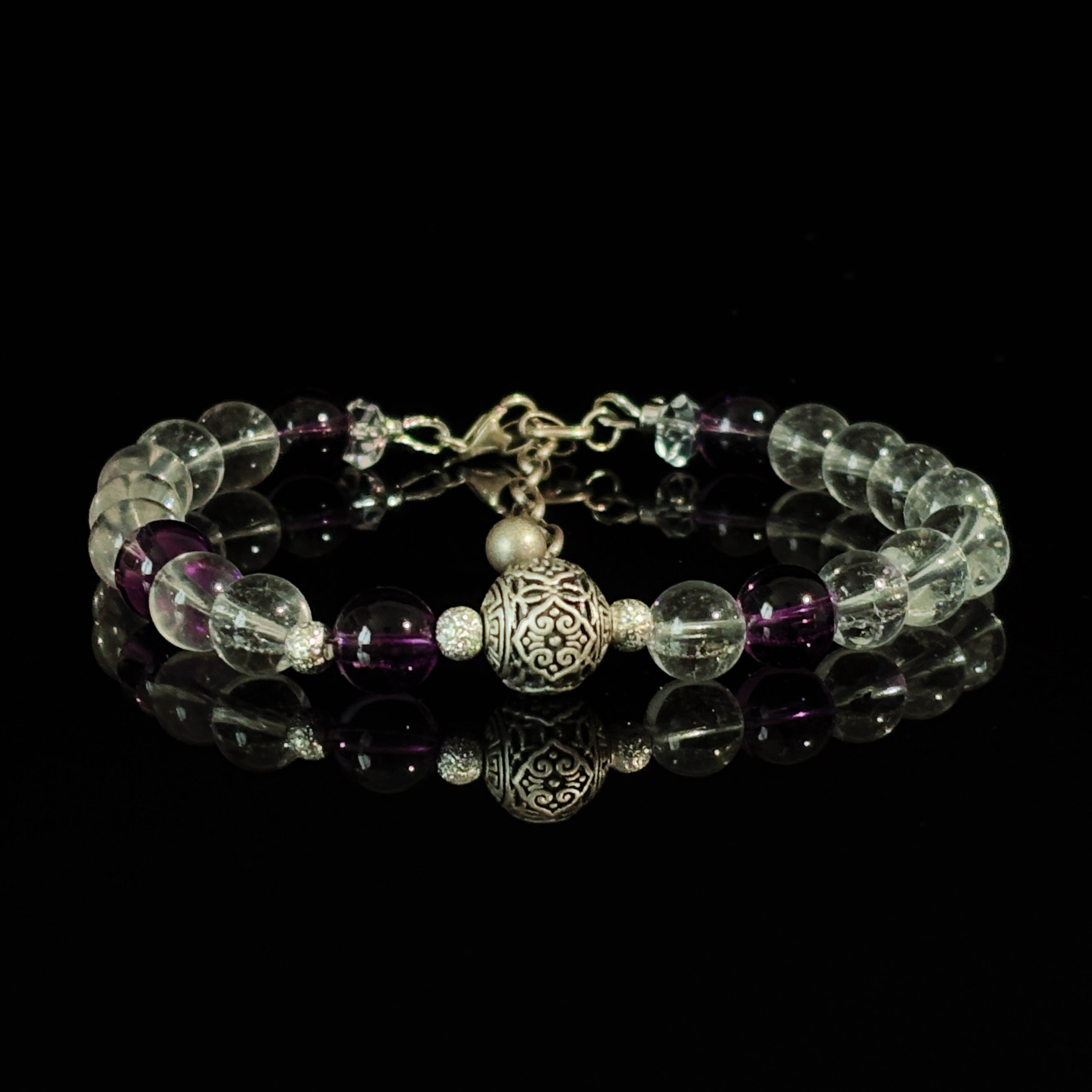 Mystic Himalayan Prayer of Meili Amethyst Clear Quartz Blessing Bracelet