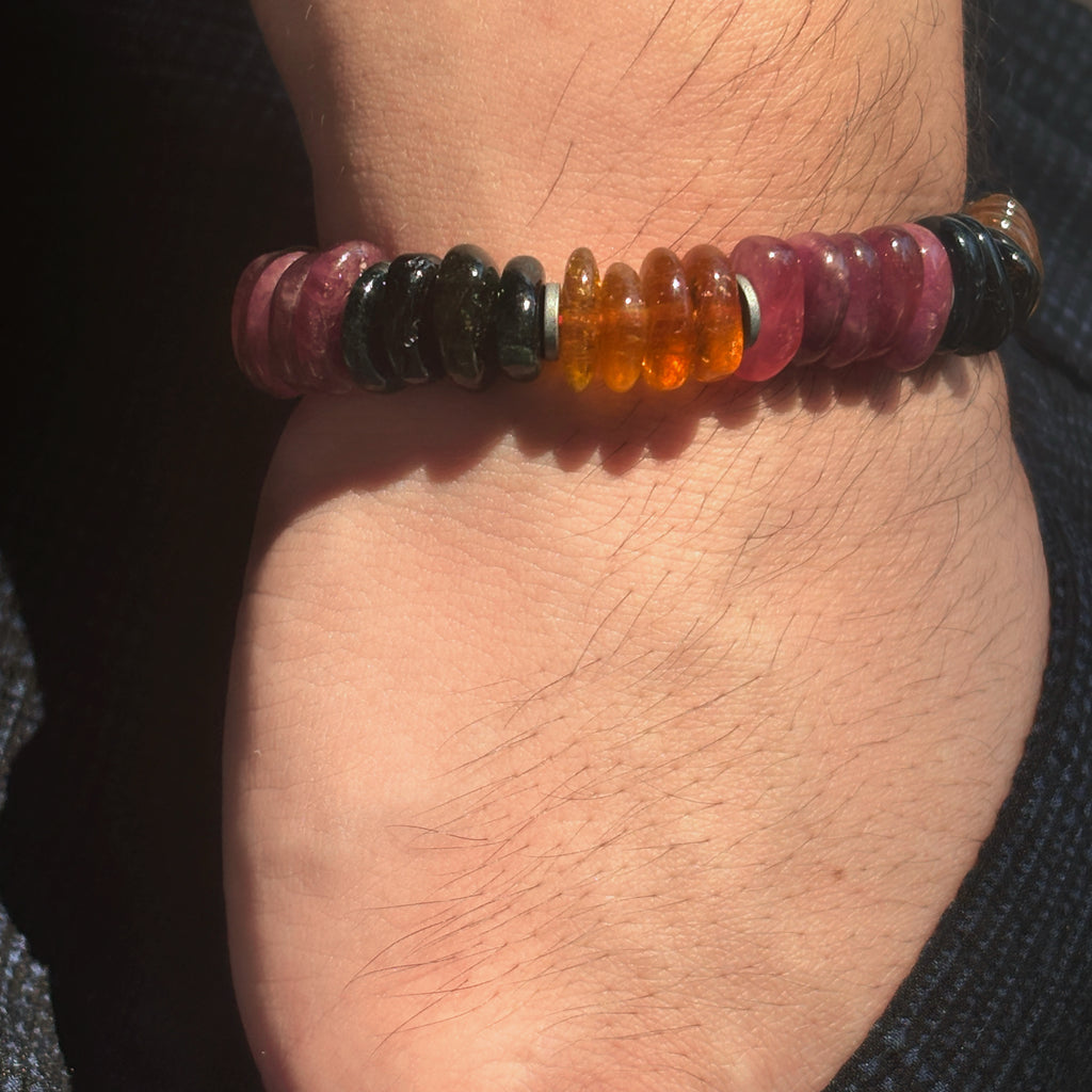 Silk Road Relic Mixed Tourmaline Irregular Bead Bracelet with Hematite