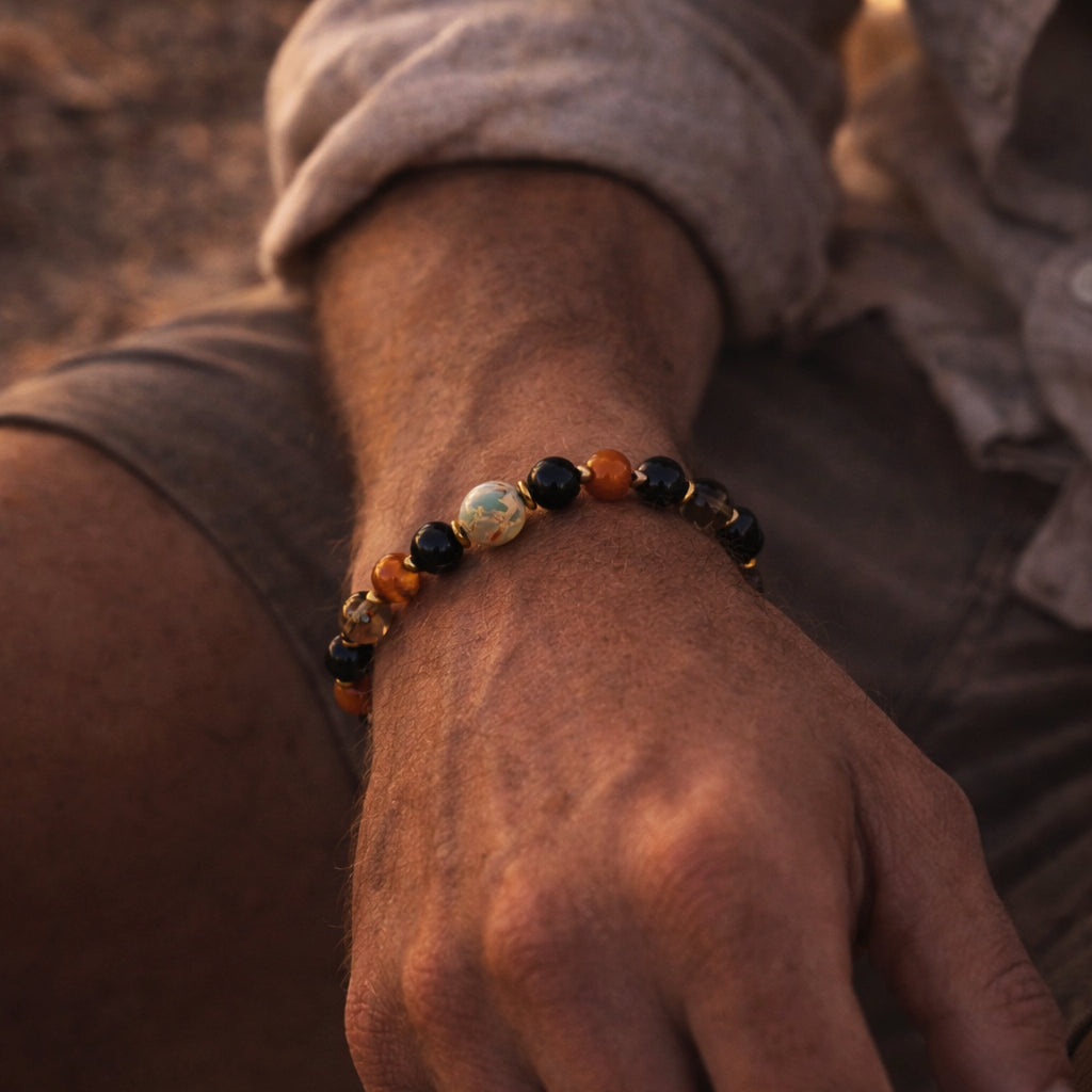 Silk Road Relic Guardian of a Thousand Buddhas Obsidian Smoky Quartz Topaz Bracelet