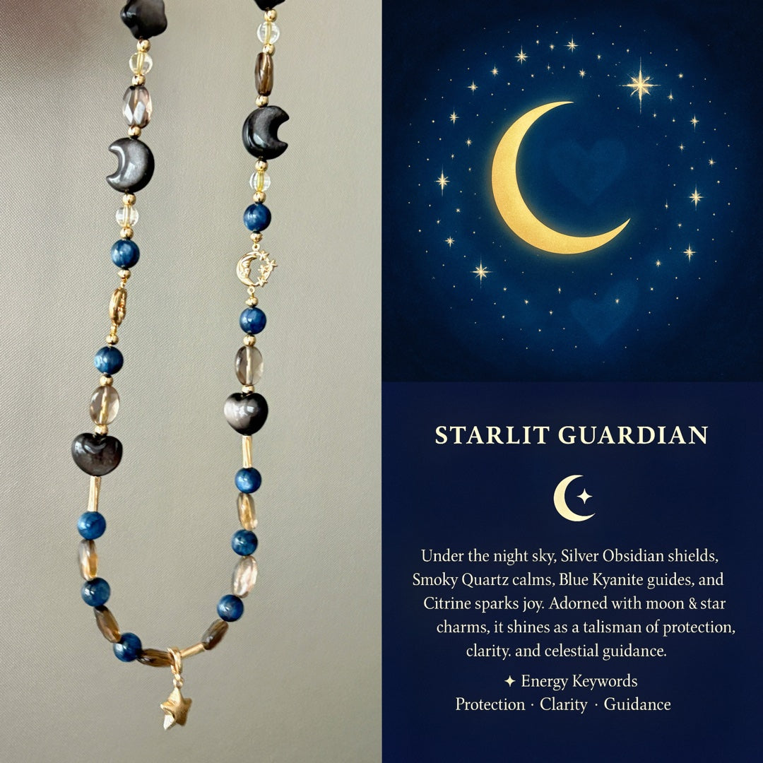 Starlit Silver Obsidian Blue Kyanite Guardian Necklace