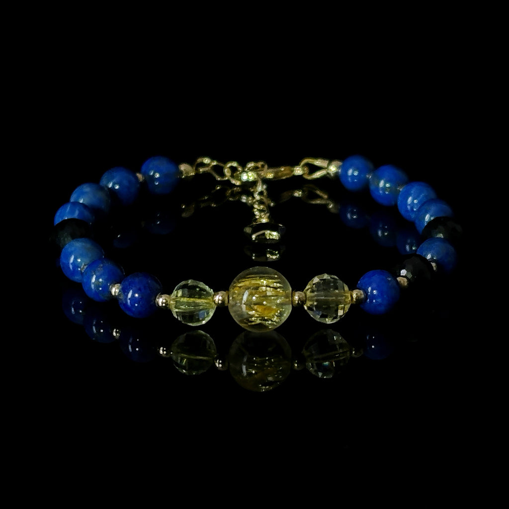Silk Road Relic Astronomy Stars Lapis Lazuli Golden Rutilated Quartz Black Tourmaline Bracelet