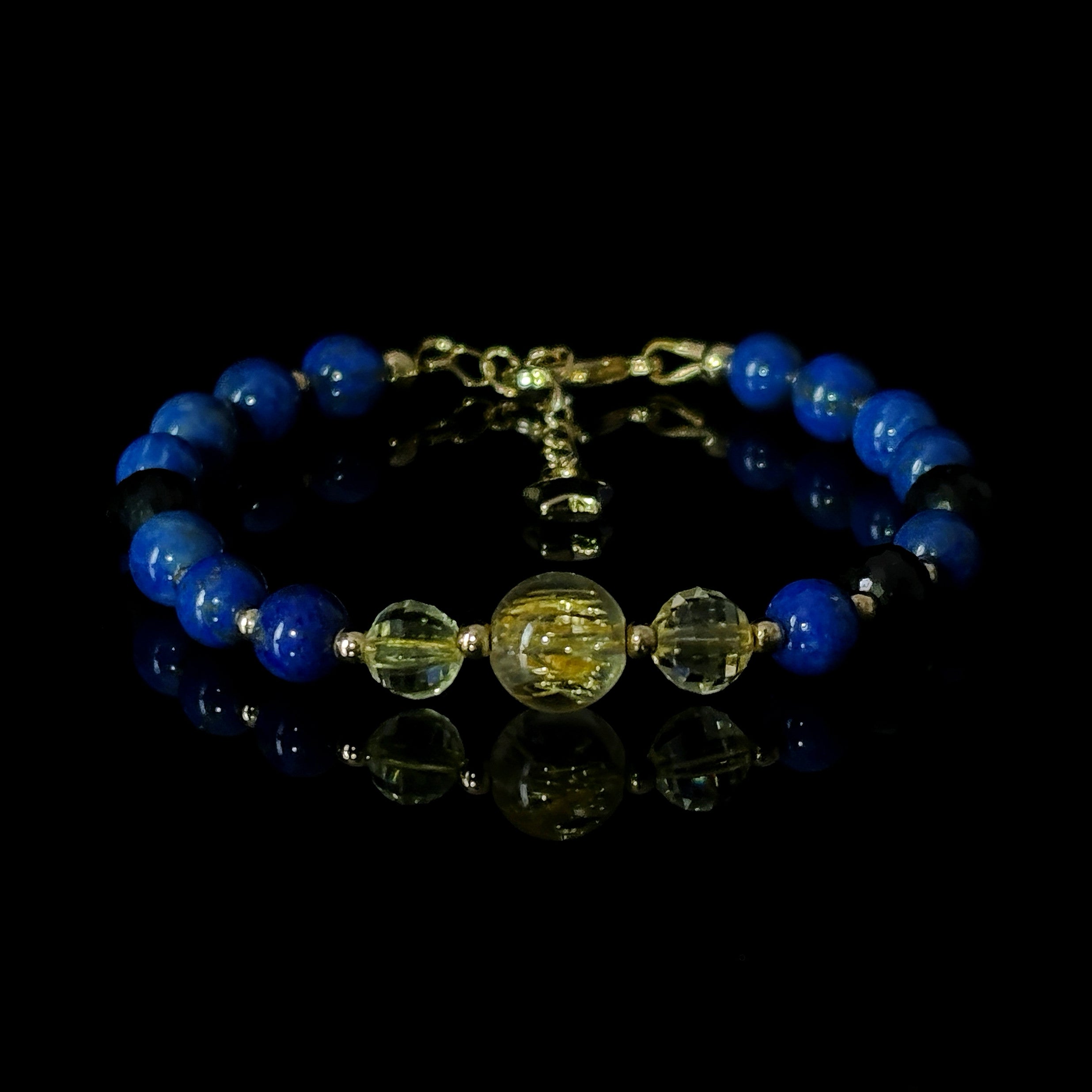 Silk Road Relic Astronomy Stars Lapis Lazuli Golden Rutilated Quartz Black Tourmaline Bracelet