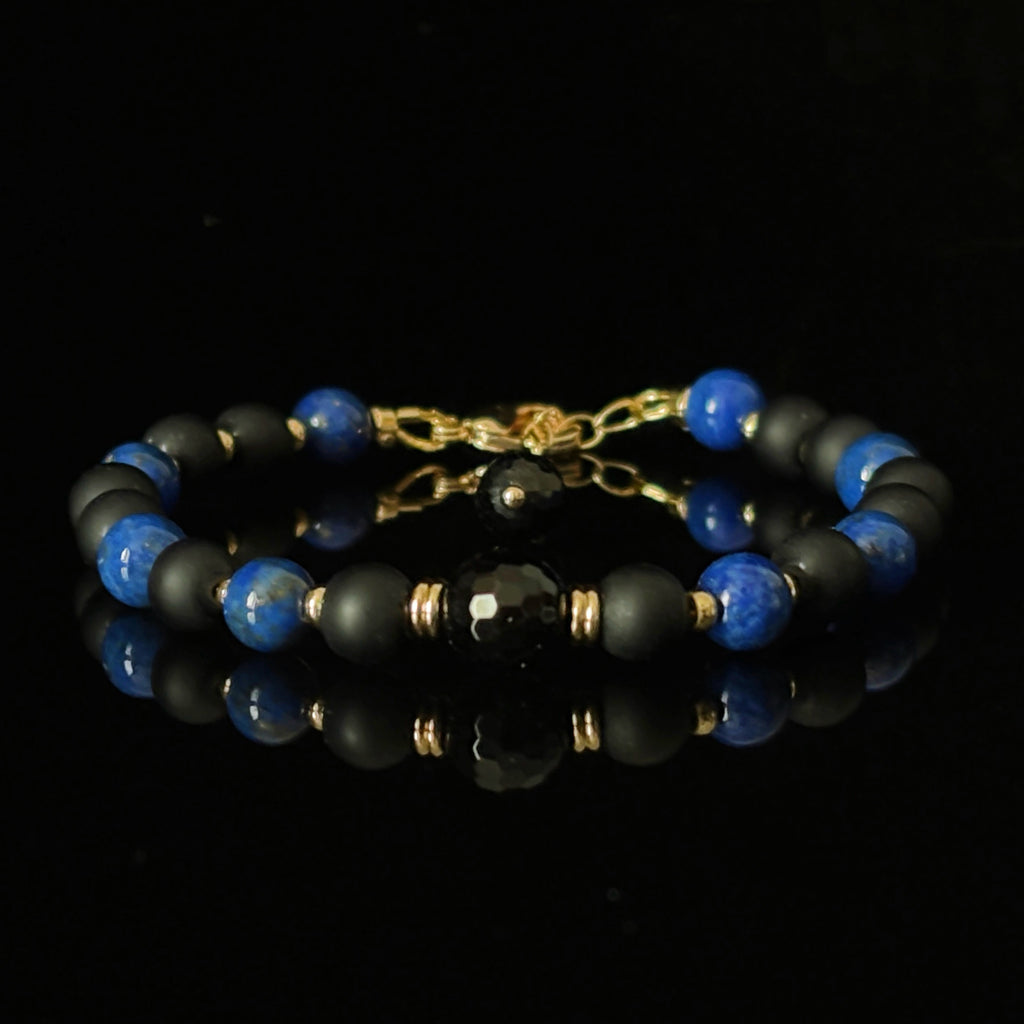 Sentinel Silent Aegis Black Onyx Obsidian Lapis Lazuli  Bracelet
