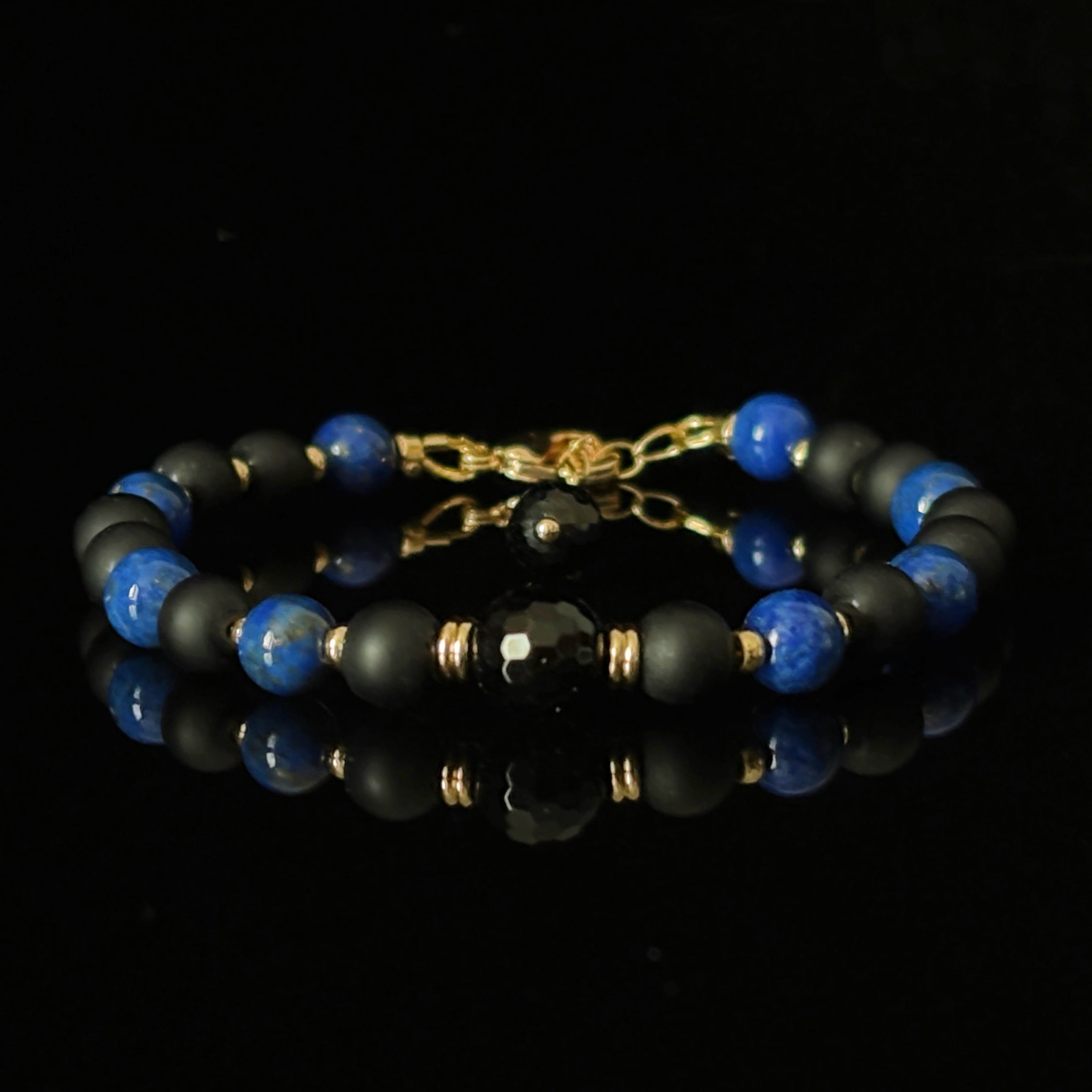 Sentinel Silent Aegis Black Onyx Obsidian Lapis Lazuli  Bracelet