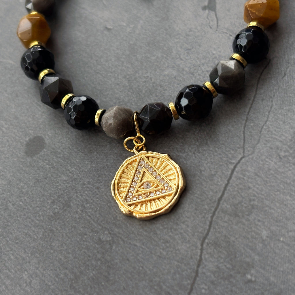 Banish Black Agate Silver Obsidian Golden Tiger’s Eye Bracelet