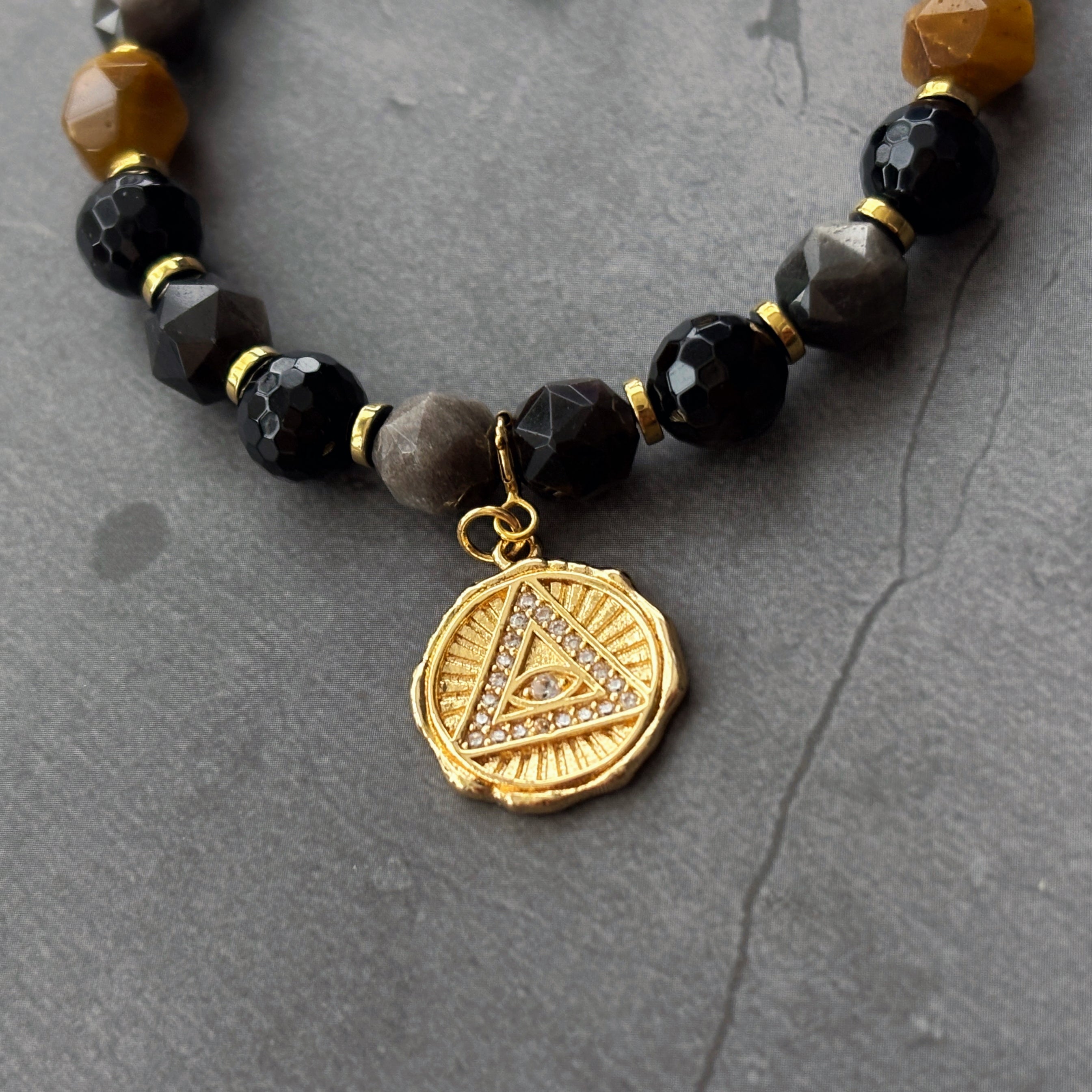 Banish Black Agate Silver Obsidian Golden Tiger’s Eye Bracelet