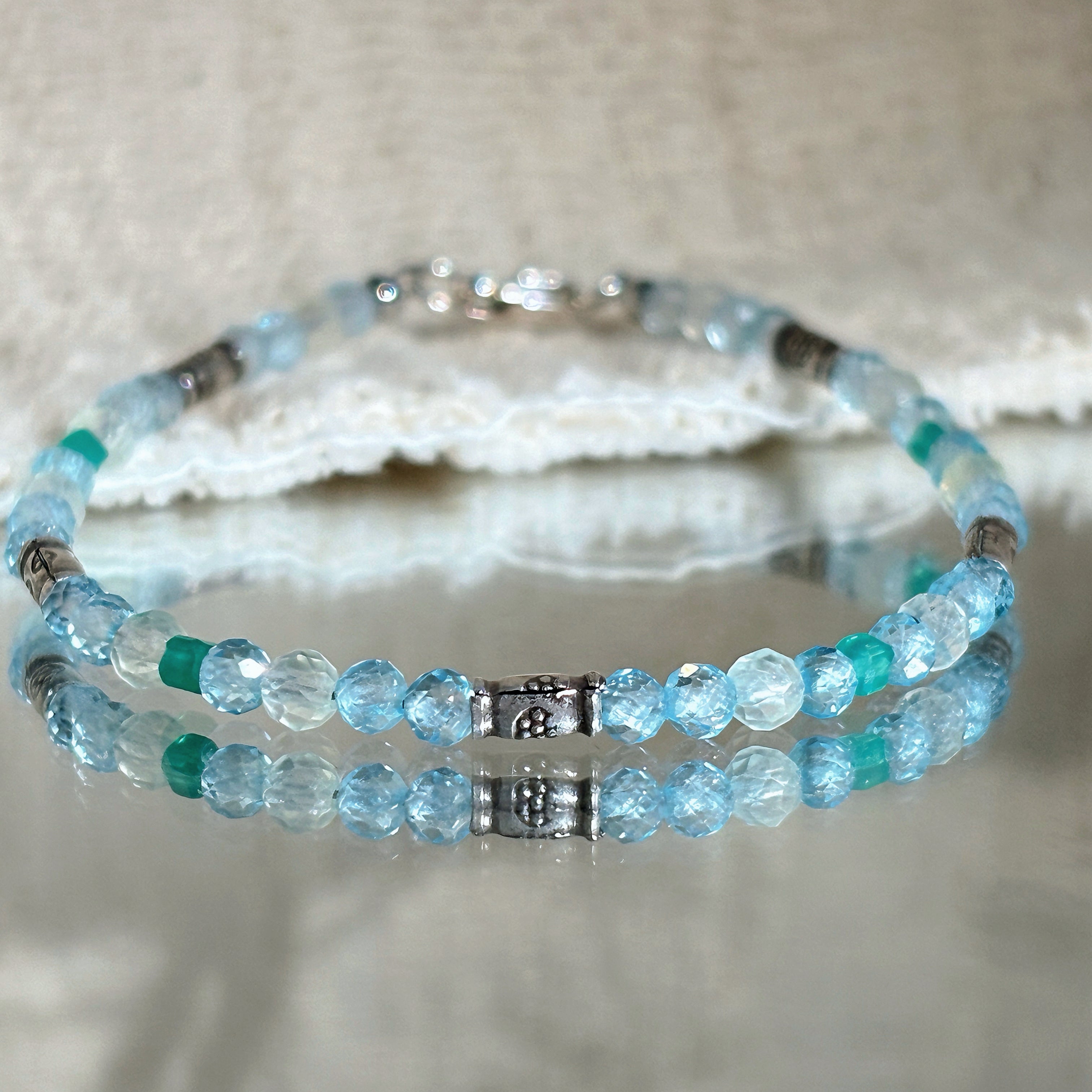 Hu Vase Blue Topaz Prehnite Crystal Bracelet