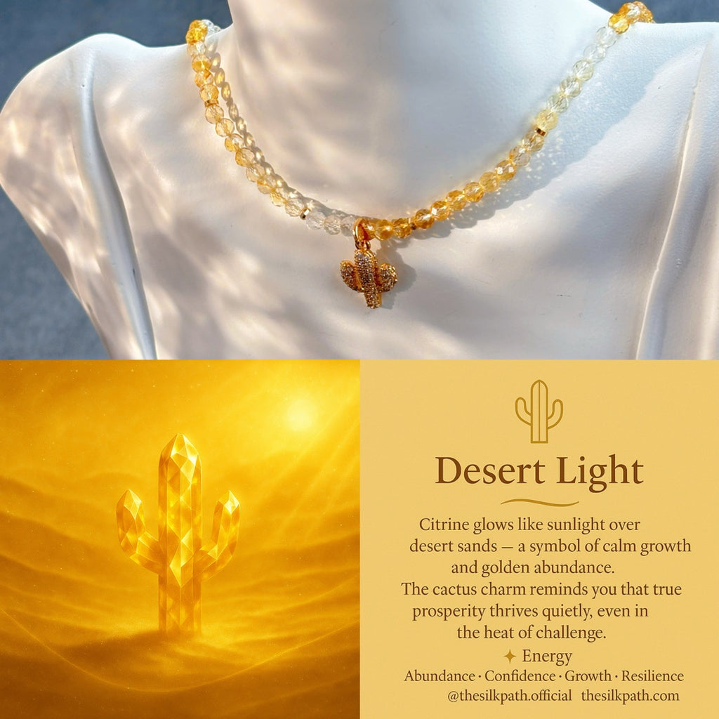 Desert Light Citrine Gold-Filled Cactus Pendant Prosperity Necklace