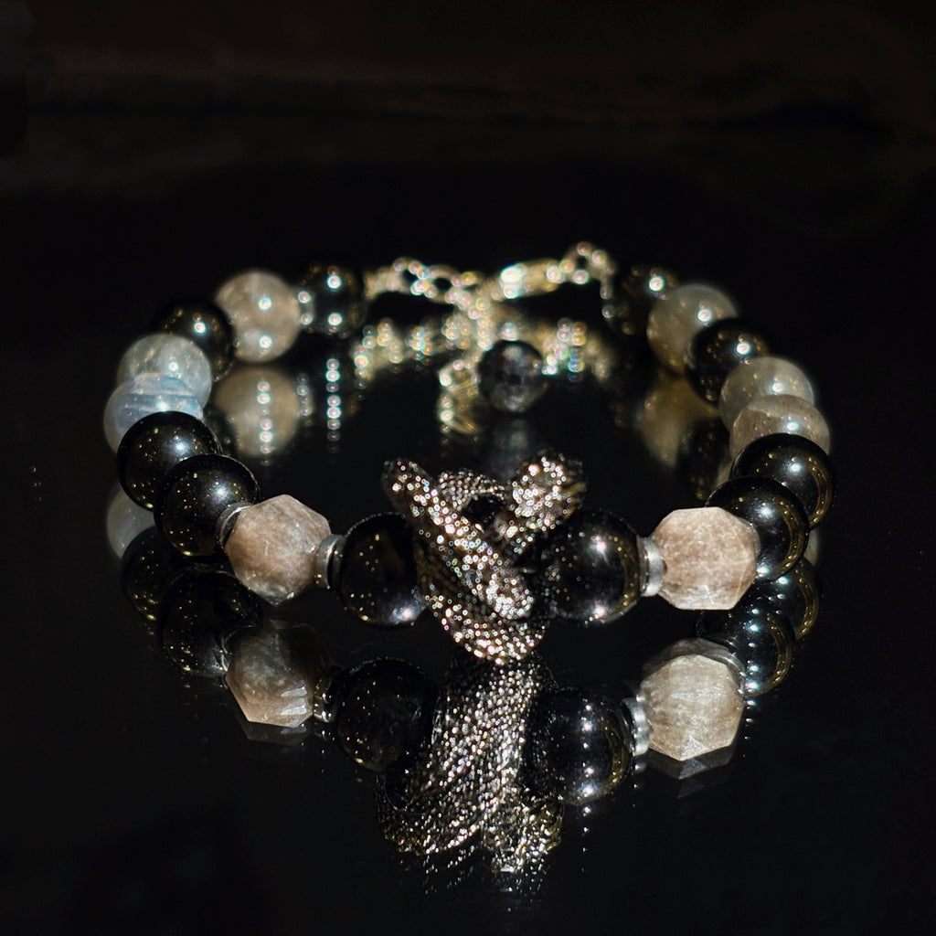 Litha Serpent Silver Obsidian Self-Mastery Bracelet