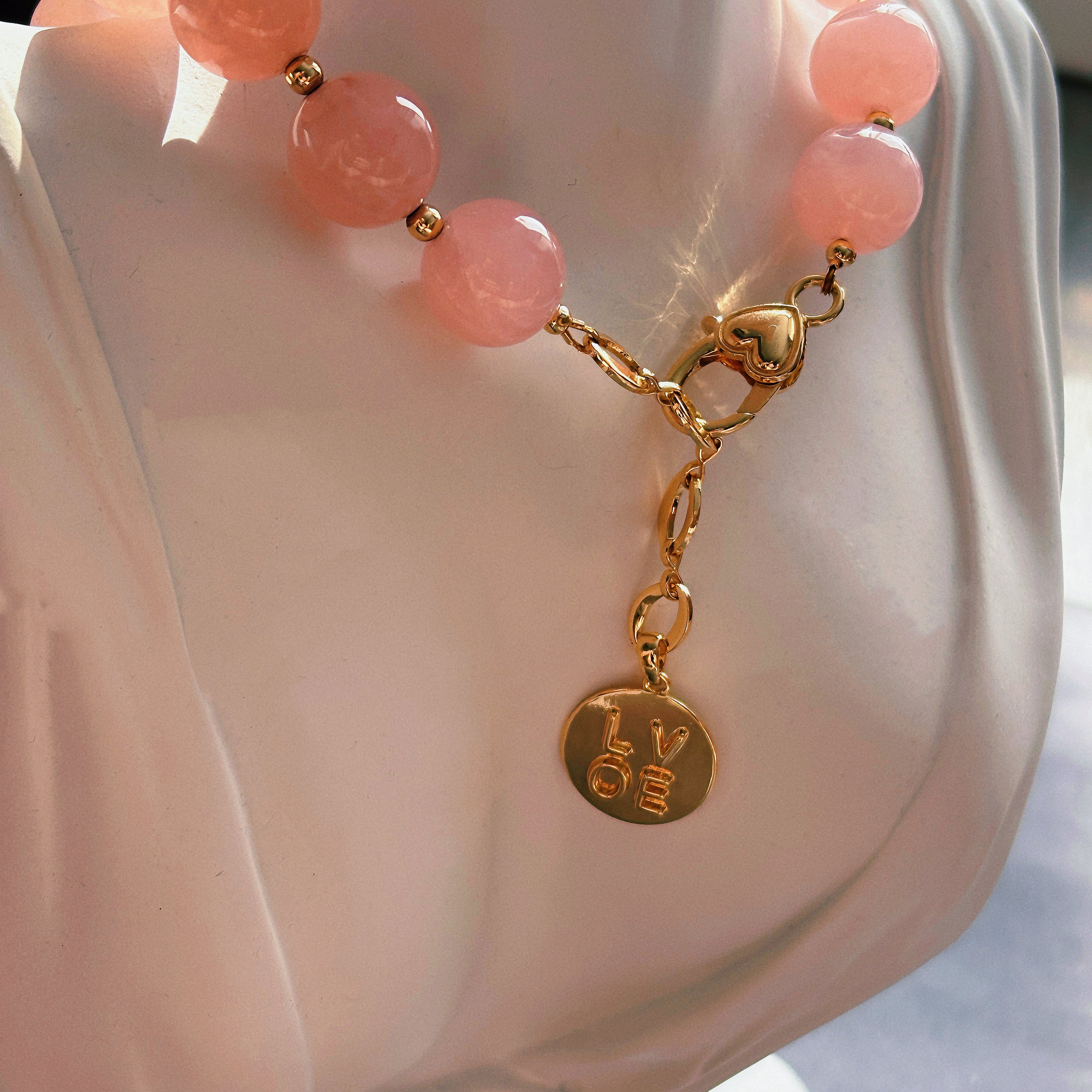 Healing Series Love Anchor Rose Quartz Aquamarine Necklace