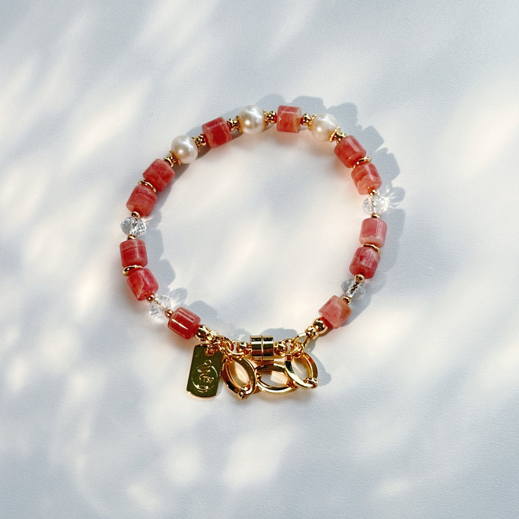 Rose Empress Rhodochrosite Pearl Clear Quartz Bracelet