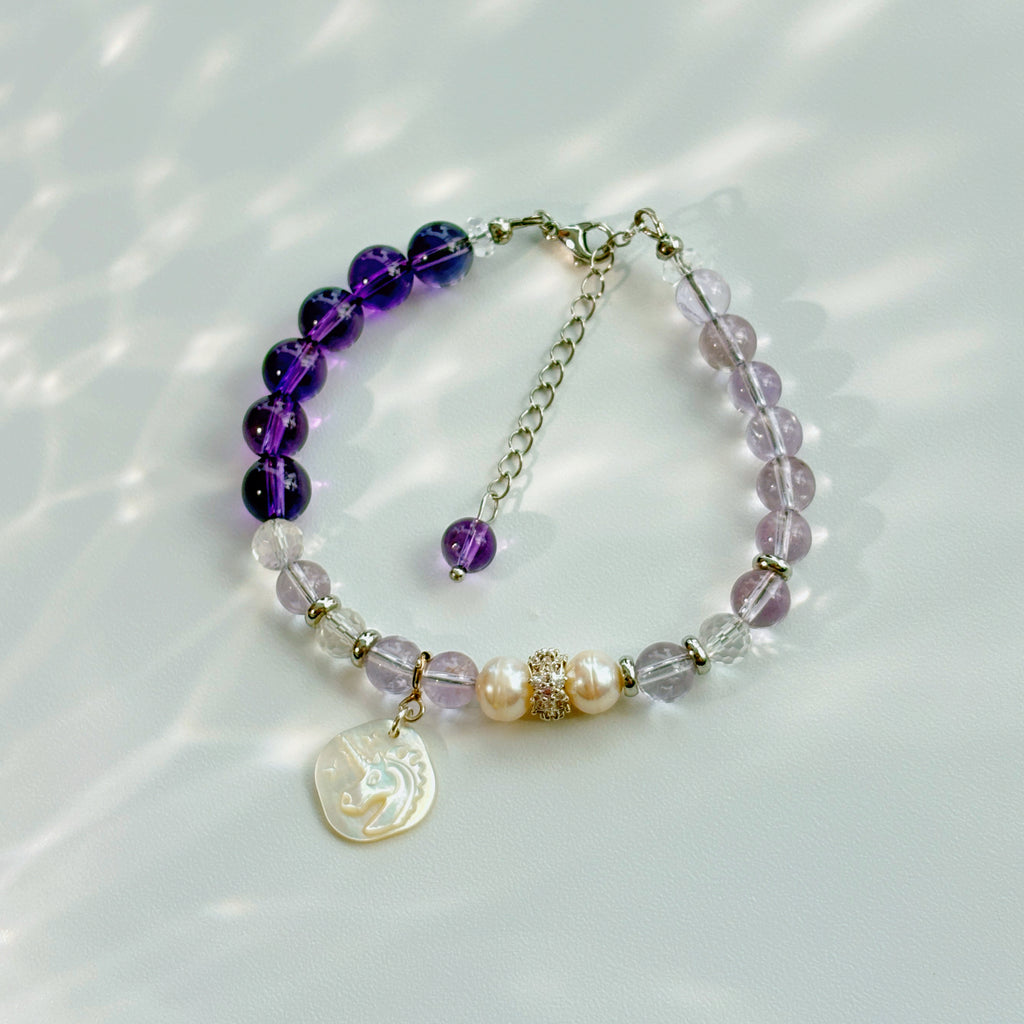 Unicorn Amethyst Clear Quartz Pearl Creativity Bracelet