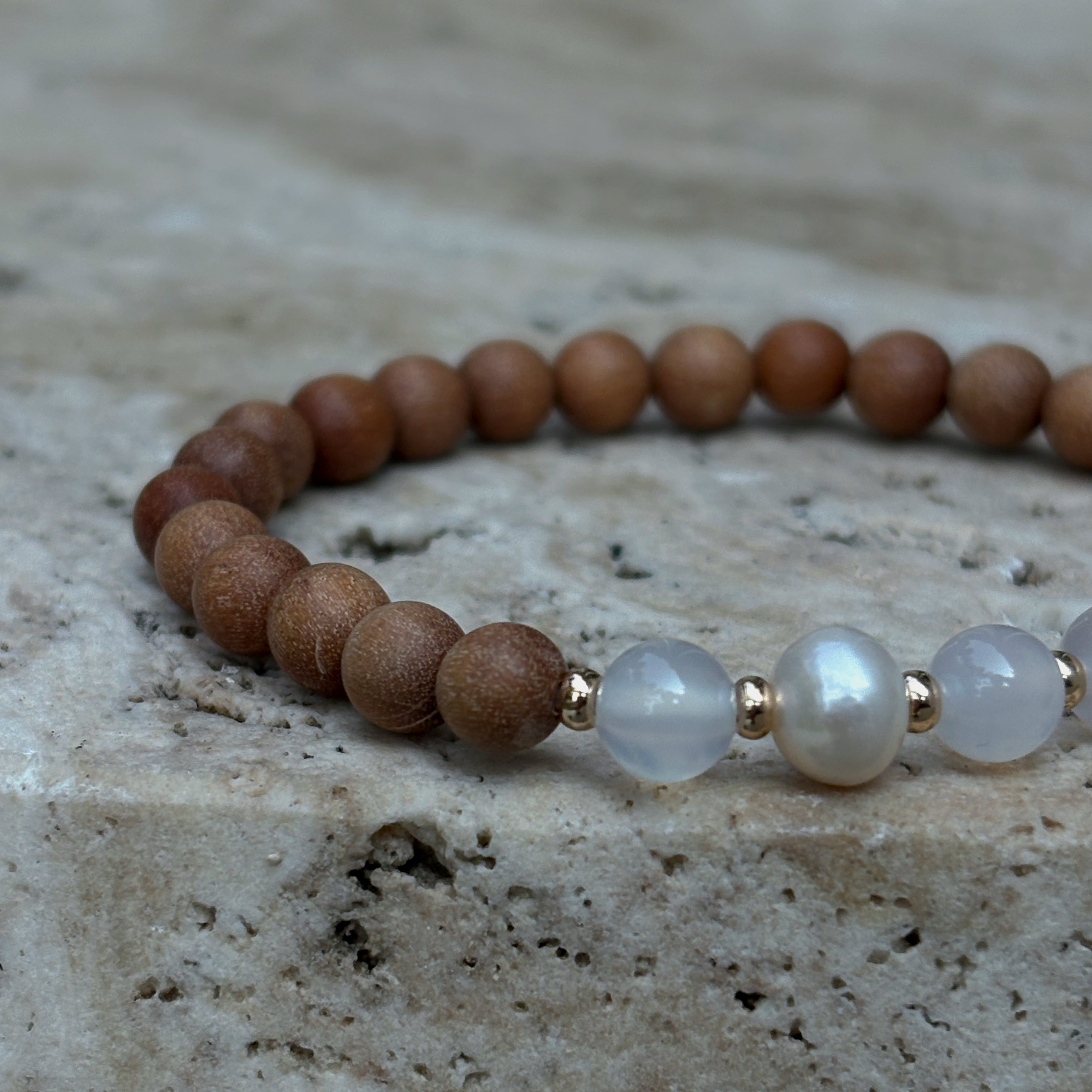 Silk Road Relic Pure Prayer Sandalwood White Agate Pearl Bracelet