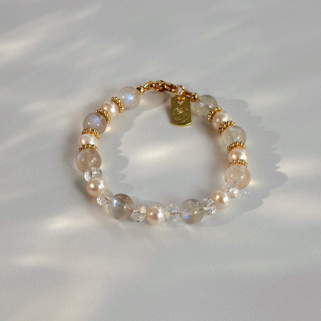 Moonlight Bloom Moonstone Pearl Quartz Feminine Energy Bracelet