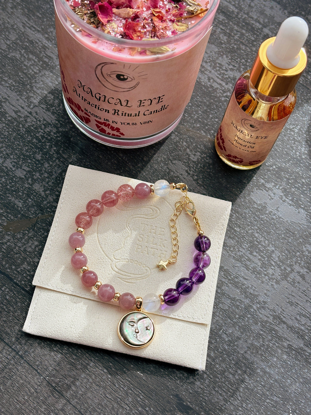 Attraction Ritual Set Candle Essential Oil Crystal Bracelet Manifestation Kit