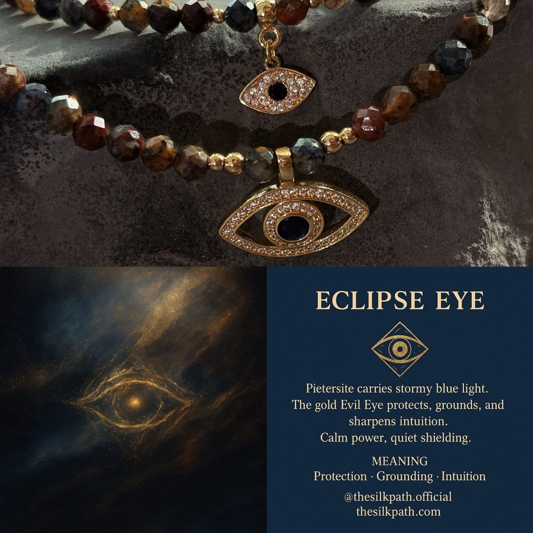 Eclipse Eye Pietersite Necklace Gold Evil Eye Protection Talisman