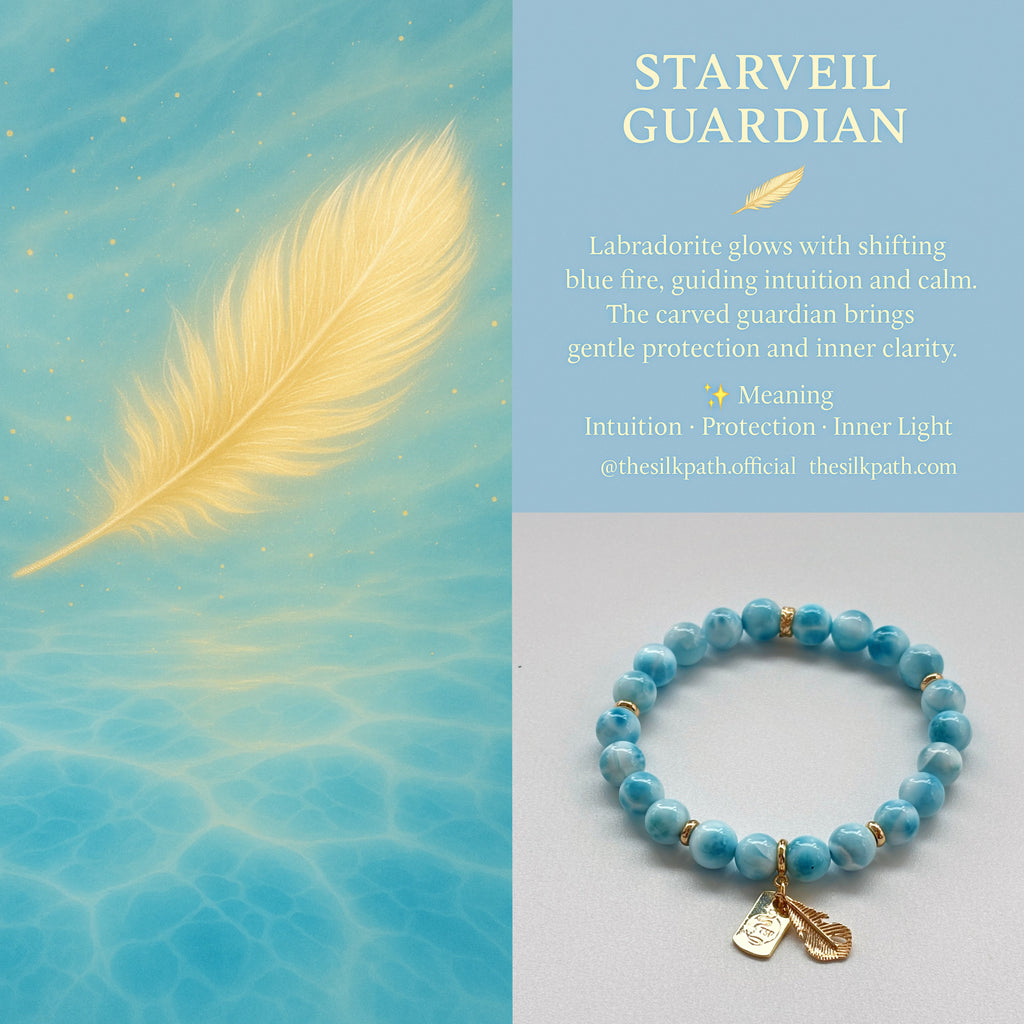 Ocean Feather Larimar & Feather Talisman Healing Bracelet