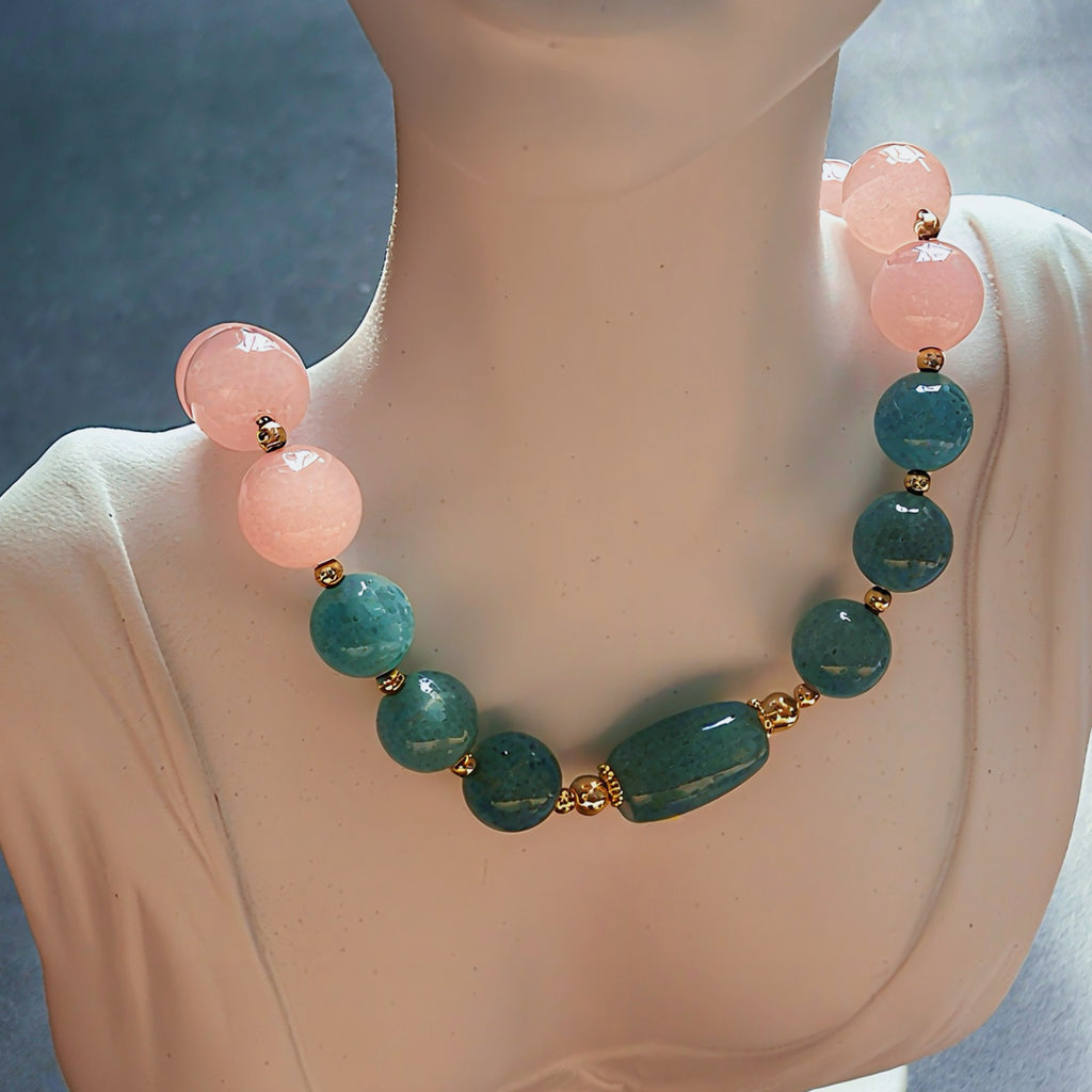 Healing Series Love Anchor Rose Quartz Aquamarine Necklace