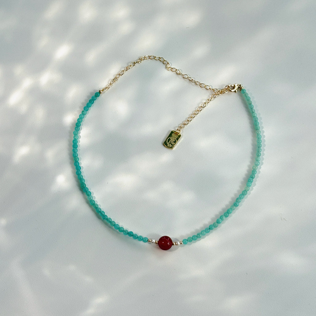 Heart Of Yamdrok Amazonite Garnet  Necklace