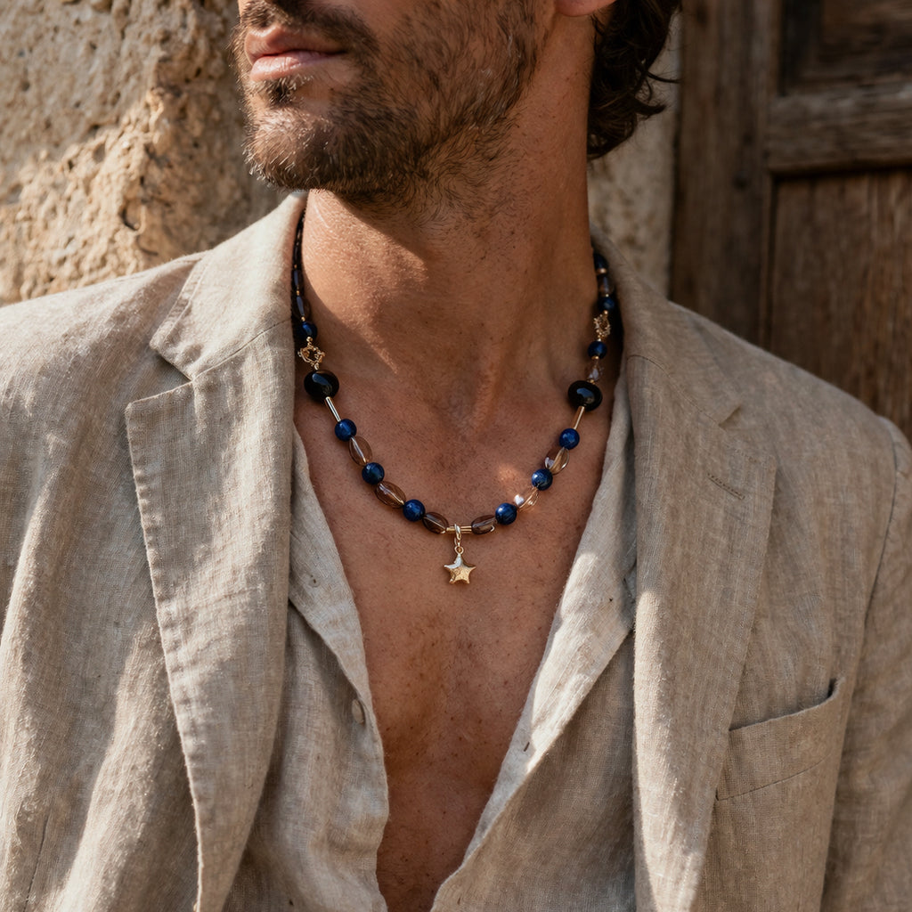 Sentinel Starlit Silver Obsidian Blue Kyanite Guardian Necklace