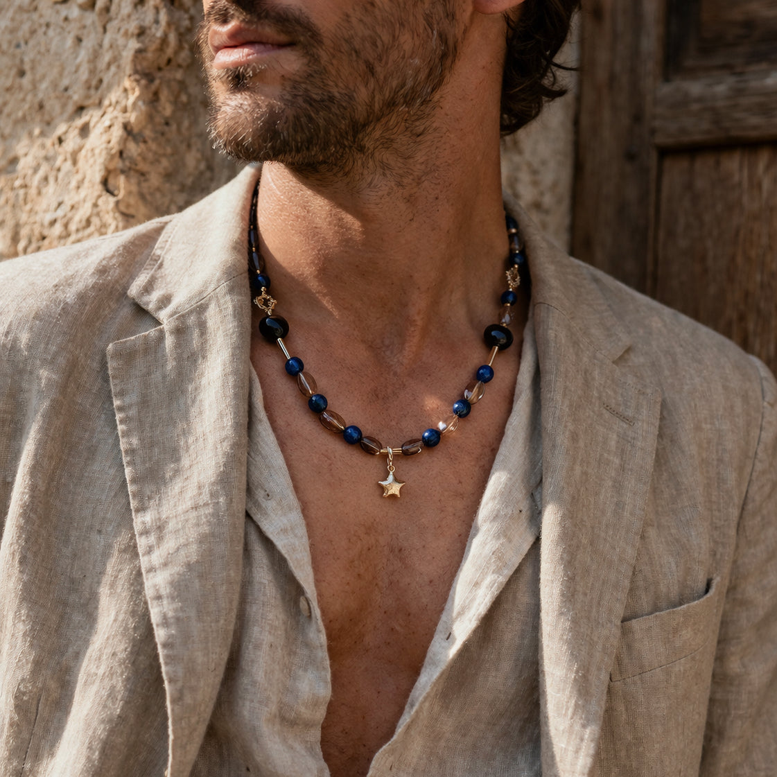Sentinel Starlit Silver Obsidian Blue Kyanite Guardian Necklace