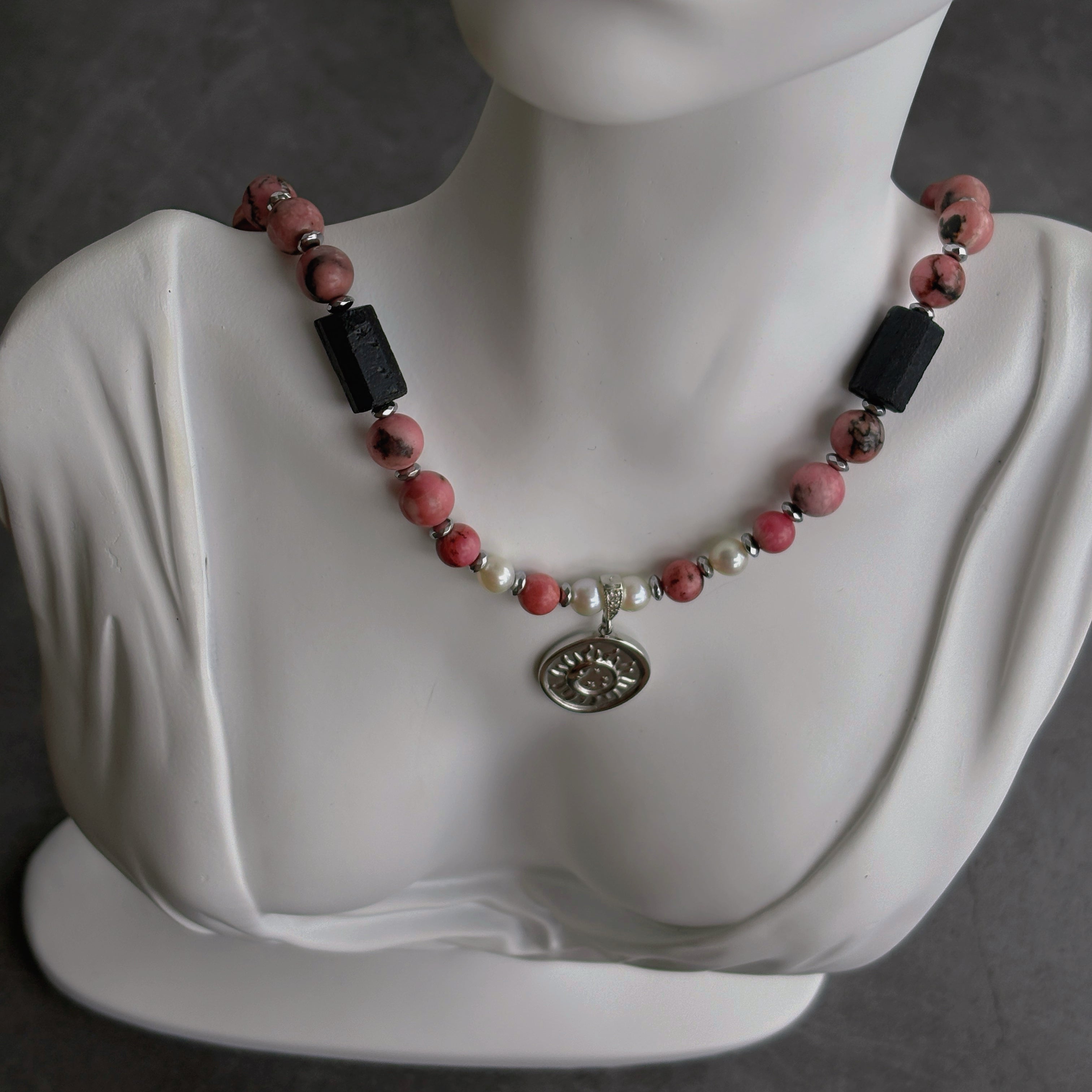 Aurora Guard Rhodonite Black Tourmaline Compassion Necklace