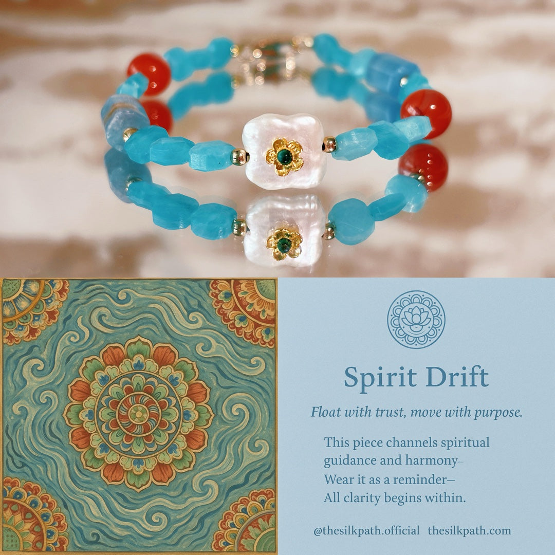 Spirit Drift Amazonite Blue Calcite Agate Baroque Pearl Wisdom Bracelet