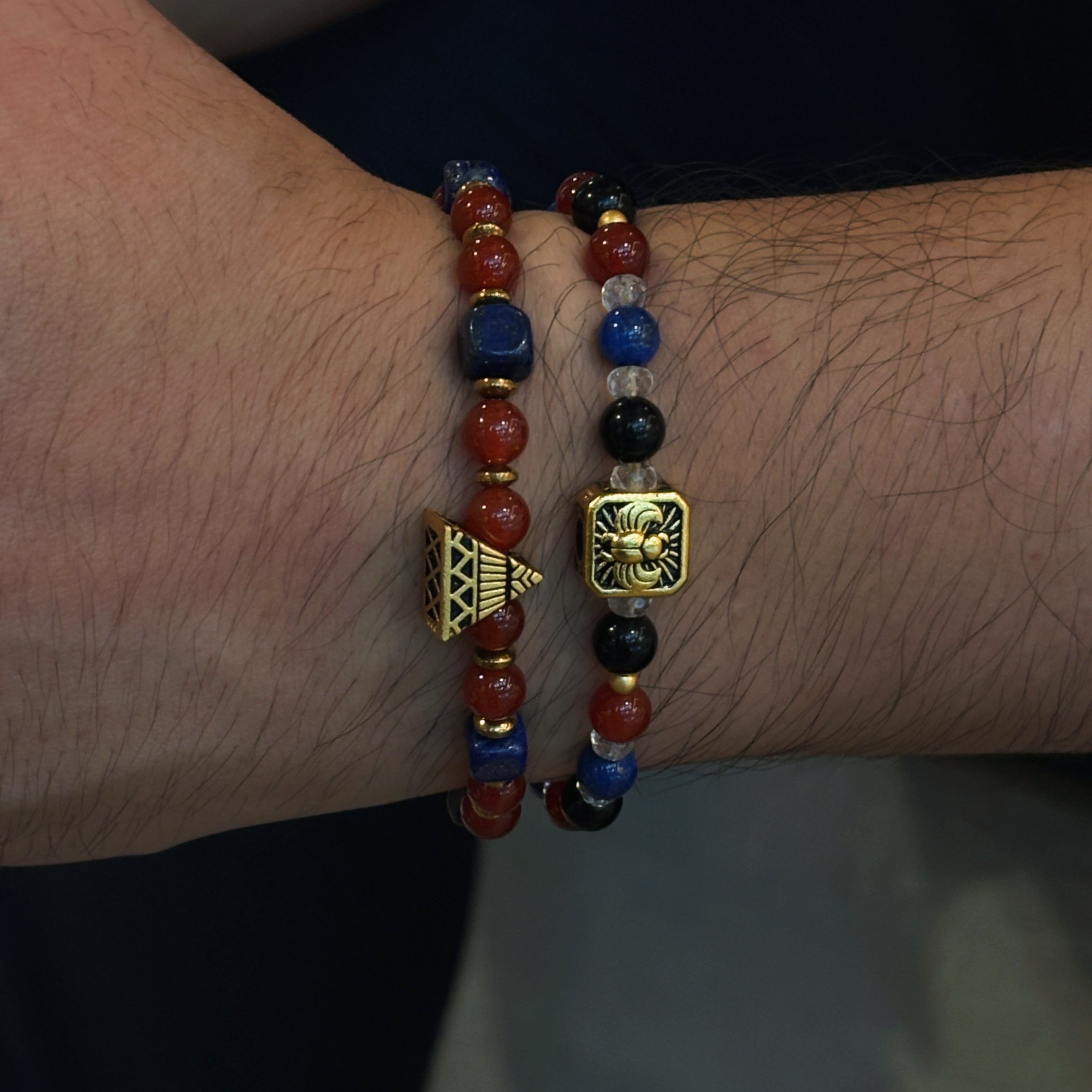 Silk Road Relic Pyramid Secret Carnelian Lapis Lazuli Crystal Bracelet