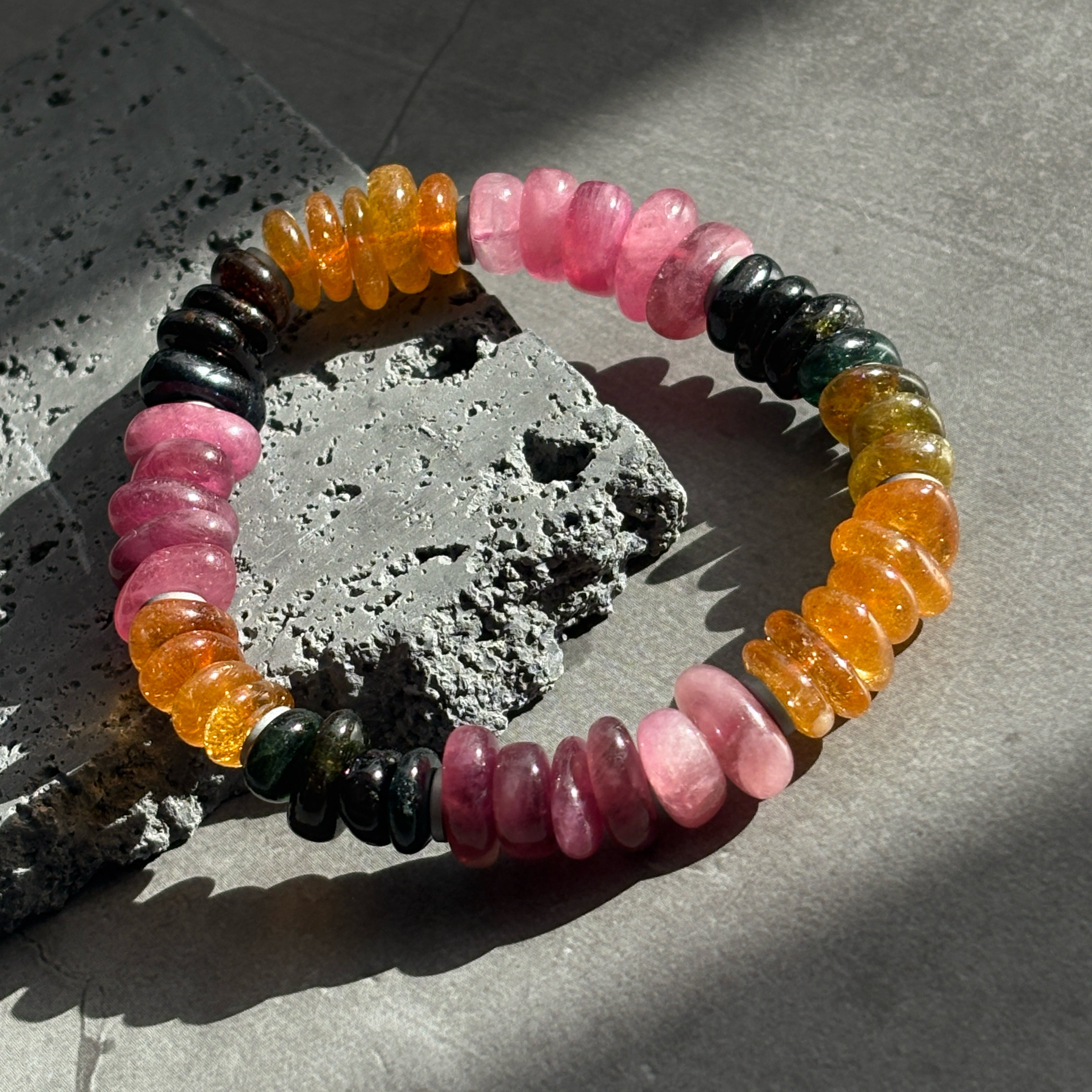 Silk Road Relic Mixed Tourmaline Irregular Bead Bracelet with Hematite