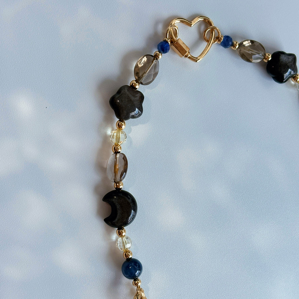 Starlit Silver Obsidian Blue Kyanite Guardian Necklace