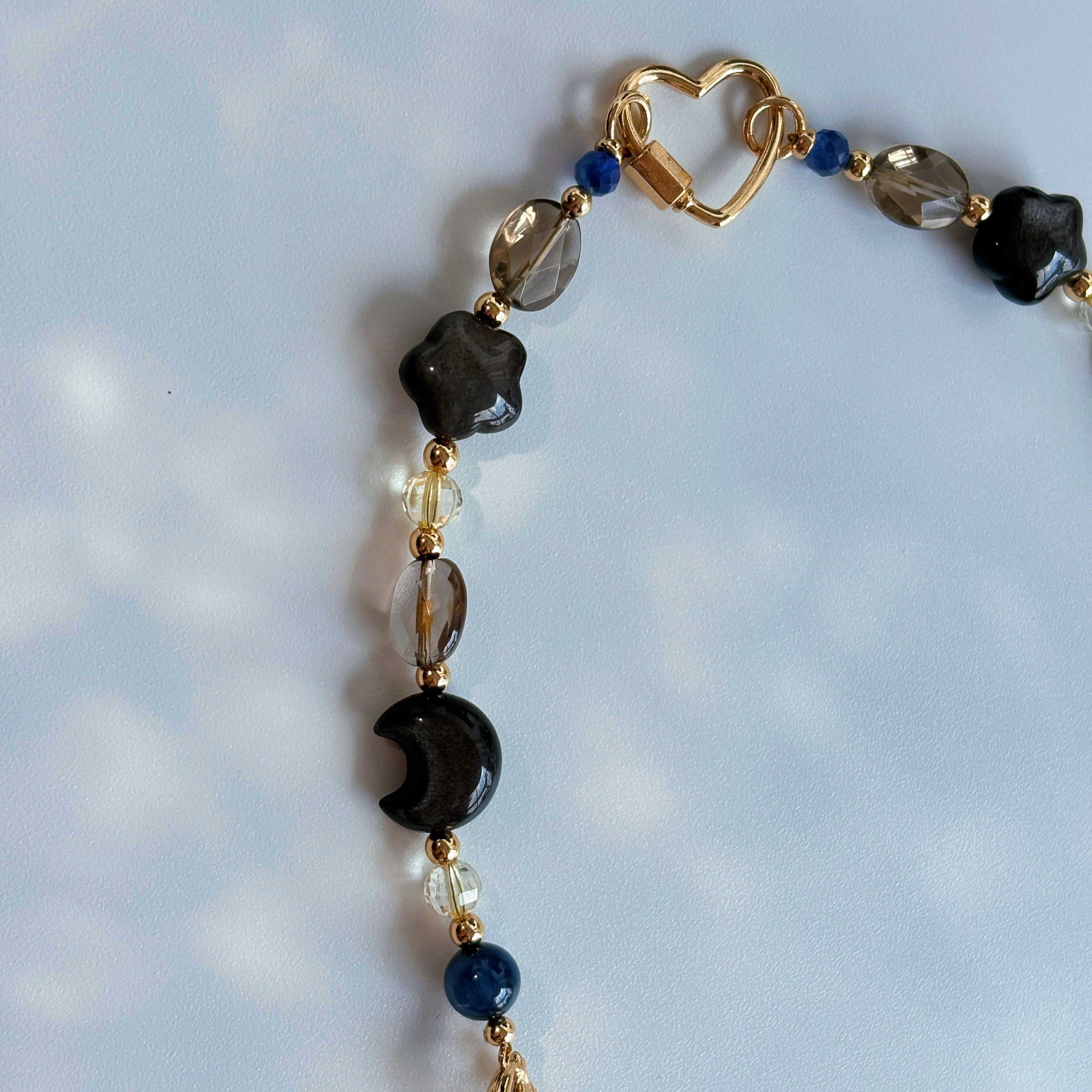 Starlit Silver Obsidian Blue Kyanite Guardian Necklace