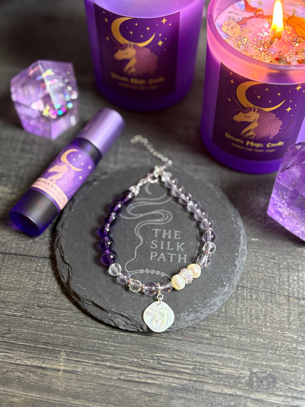 Unicorn Amethyst Clear Quartz Pearl Creativity Bracelet