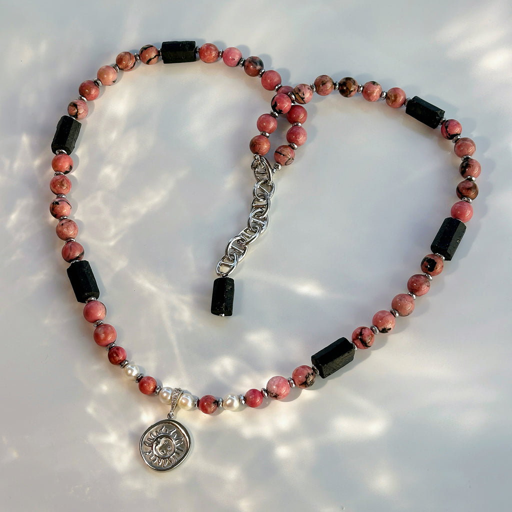 Aurora Guard Rhodonite Black Tourmaline Compassion Necklace