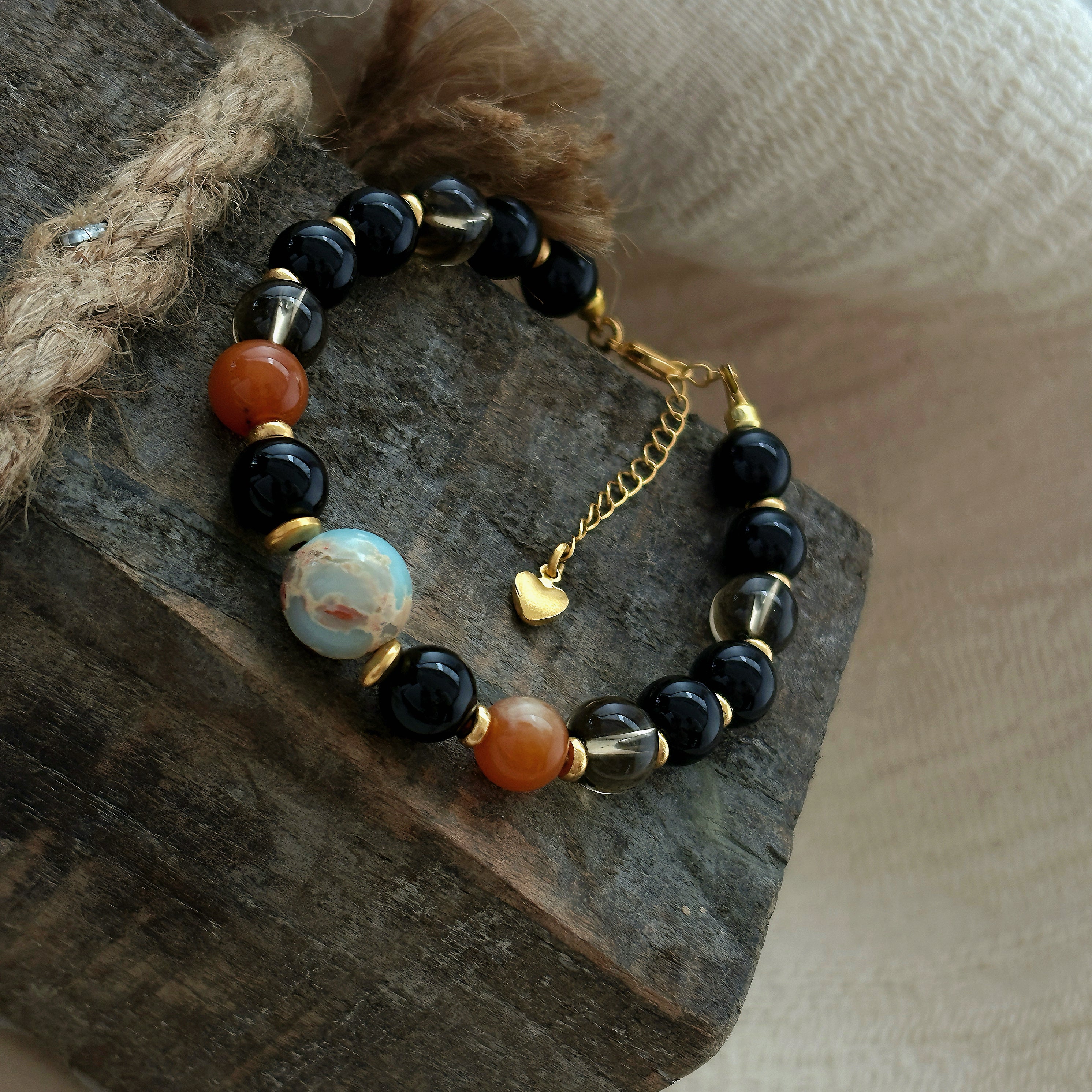 Guardian of Buddhas Obsidian Smoky Quartz Topaz Guardian Bracelet