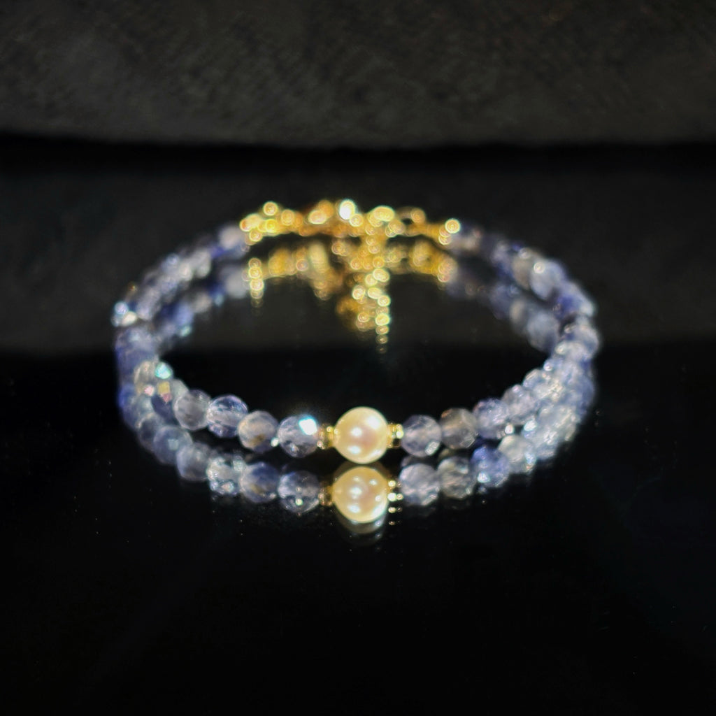 Moon & Star Path Faceted Iolite Crystal Couple Bracelets